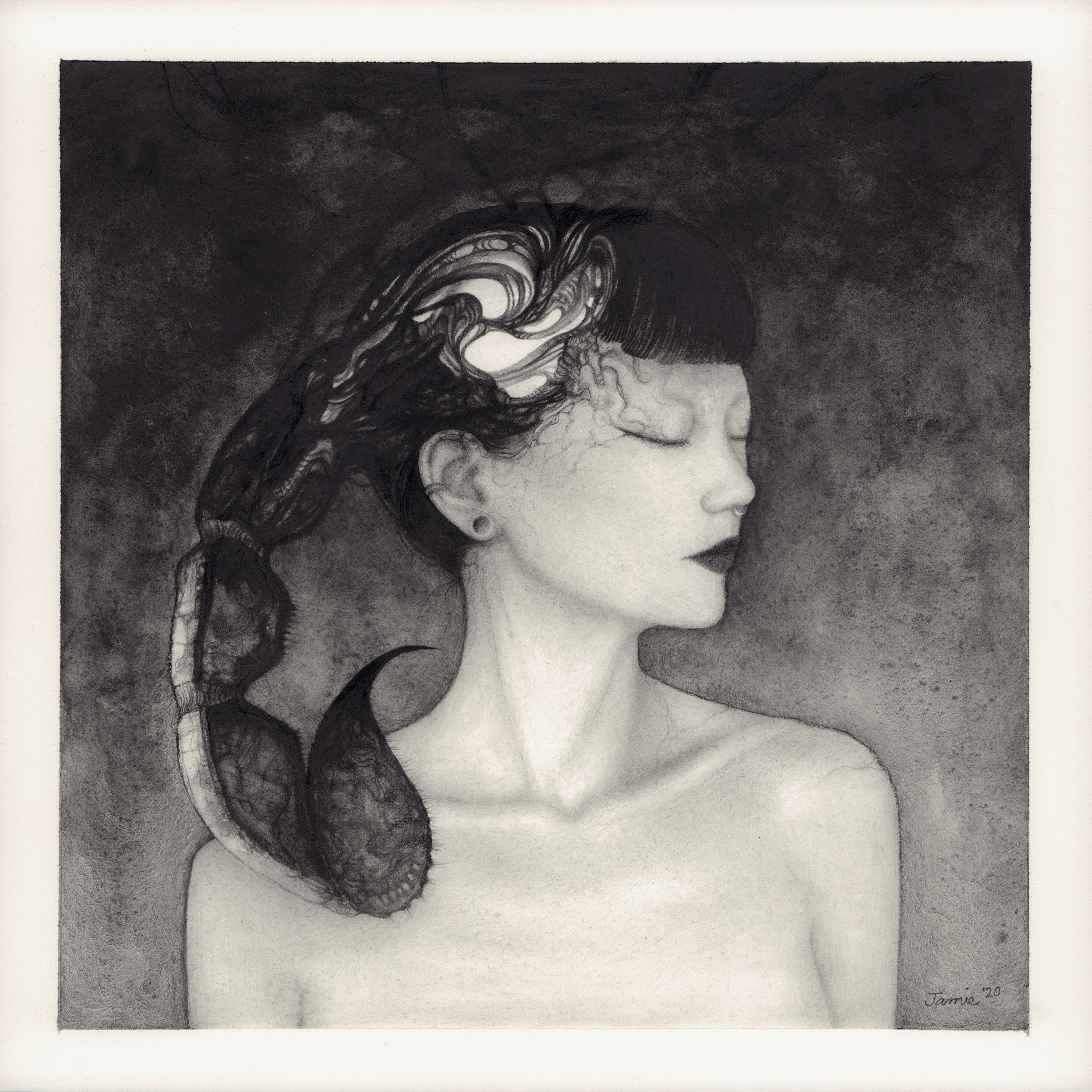 "Scorpius" Water soluble graphite and pencil on Arches watercolor paper. 8 x 8 inches. 2020