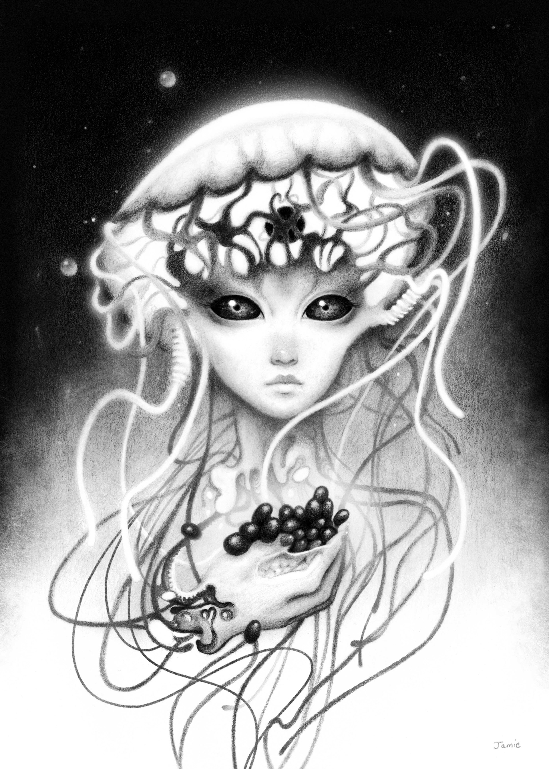 "Incubator" graphite pencil + digital. Raised funds to donate to Aid for Ukraine. 