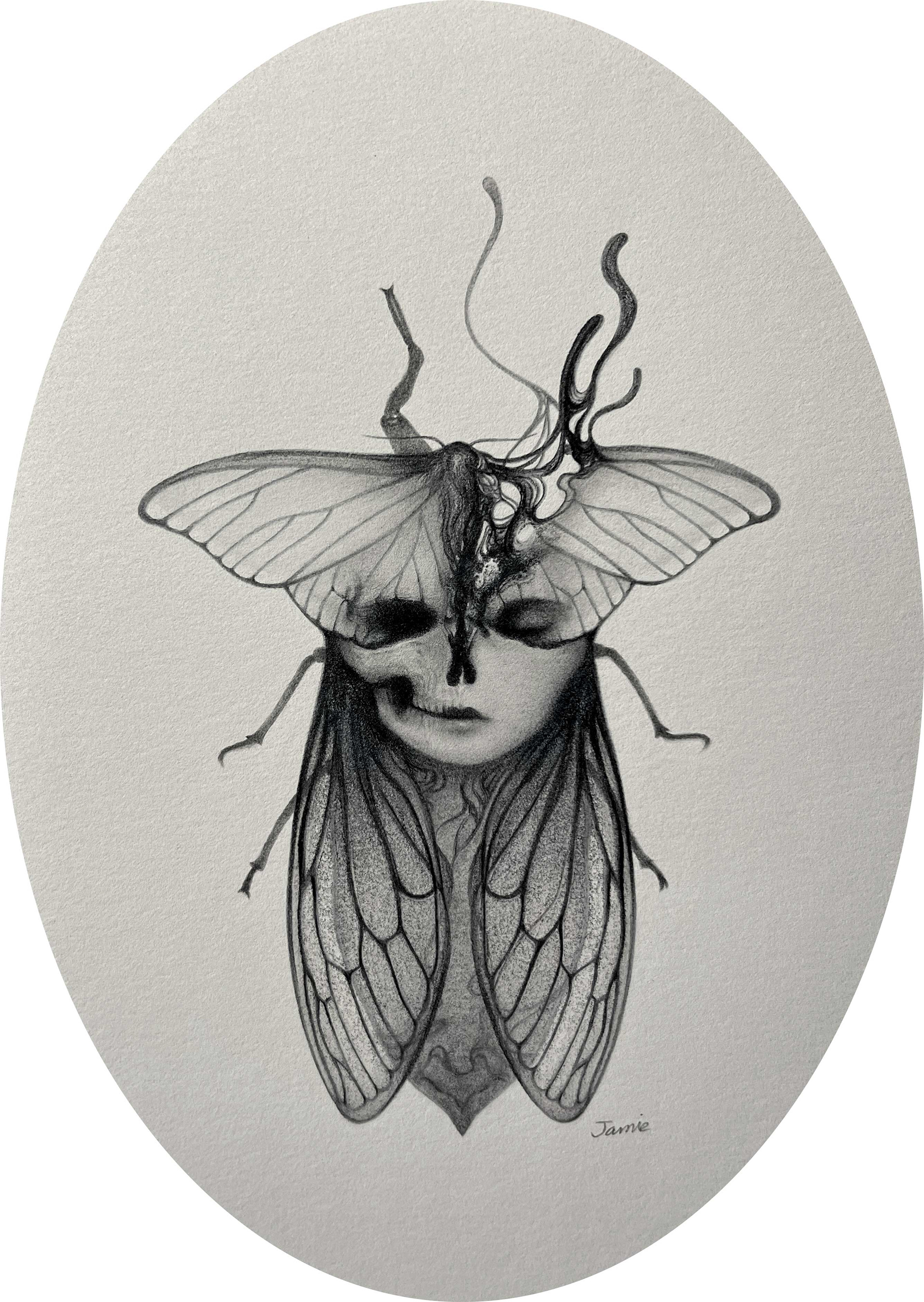 "Hel" graphite pencil on Stonehenge Pearl Grey paper. 5 x 7 inches. 2021