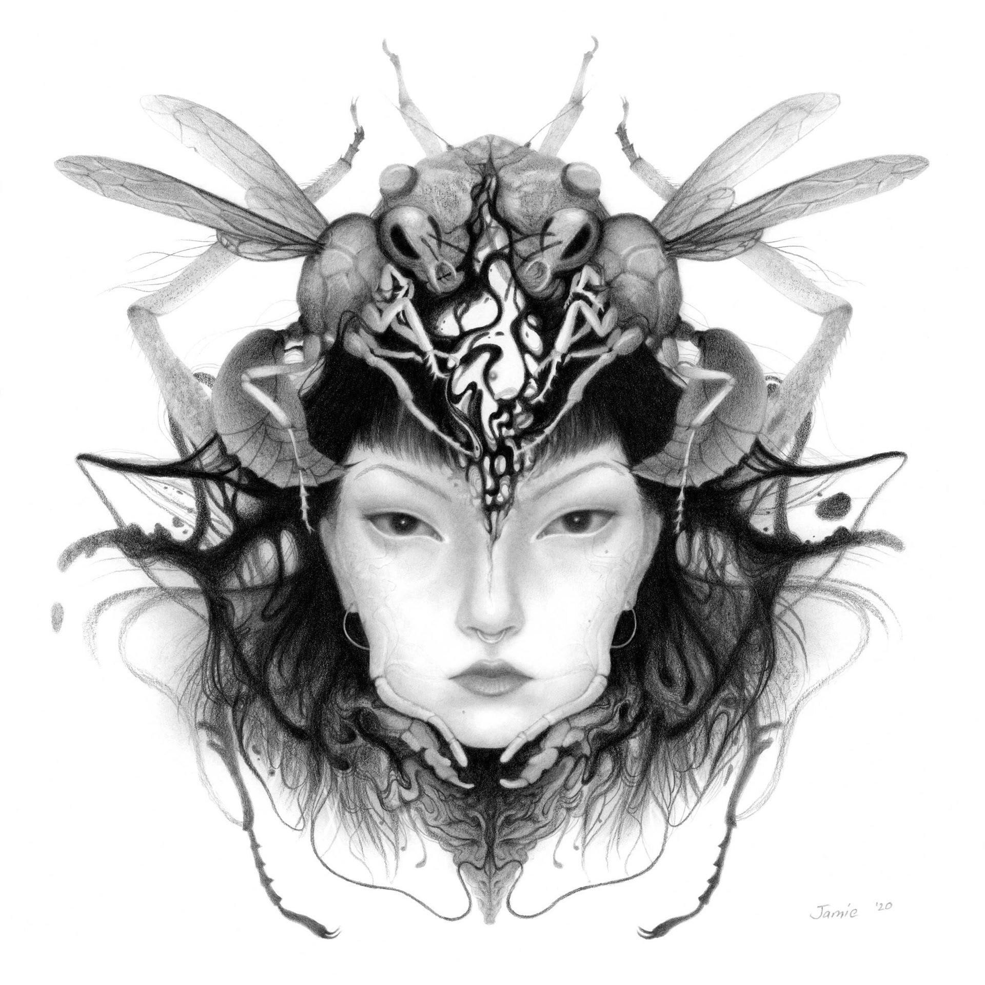 "QUEEN" graphite pencil on Bristol paper. 8 x 8 inches. 2020