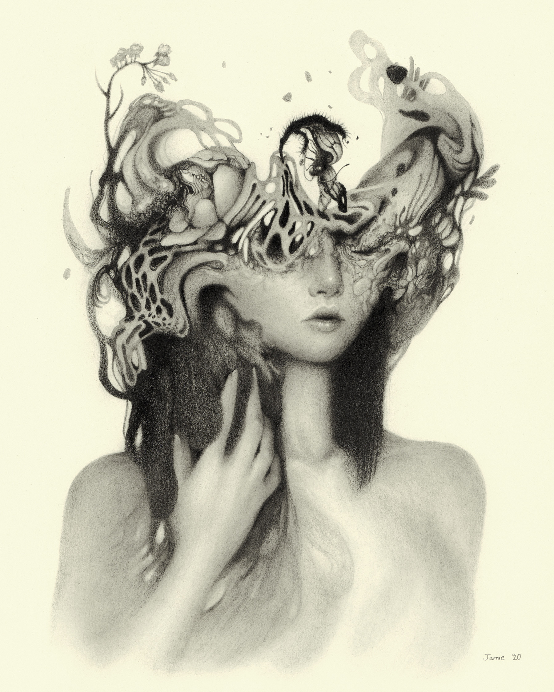 "Disconnect" graphite pencil on Stonehenge Natural colored paper. 8 x 10 inches. 2020