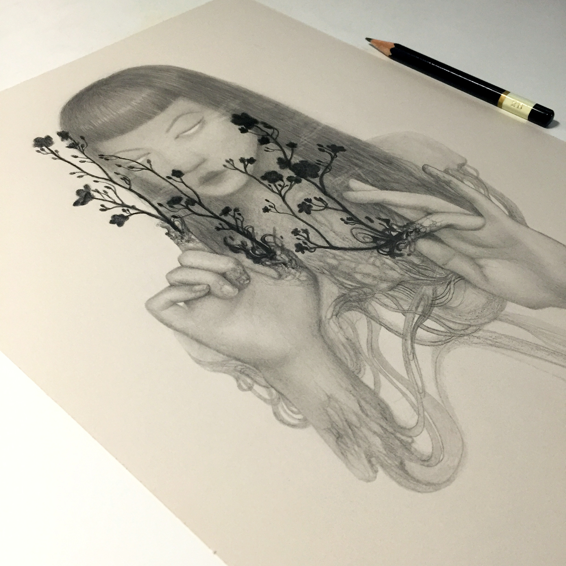 "Sleeper" graphite pencil on Stonehenge Pearl Grey paper. 9 x 12 inches. 2020