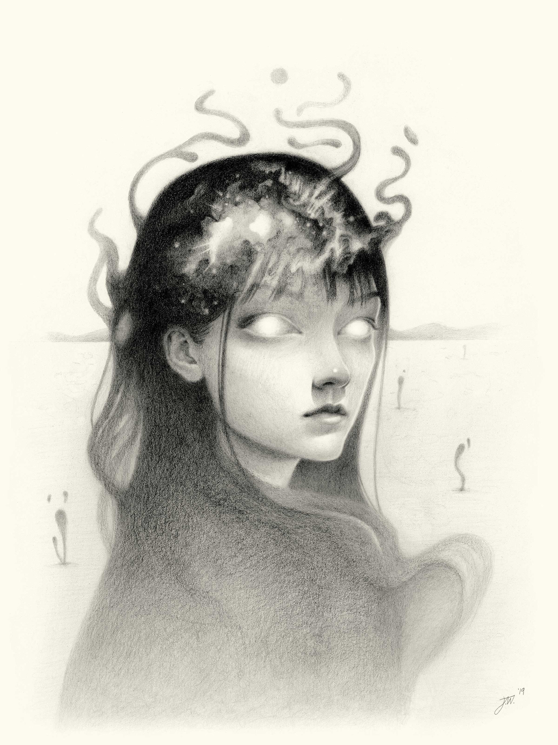 "Restore" graphite pencil on Stonehenge Cream colored paper. 9 x 12 inches. 2019