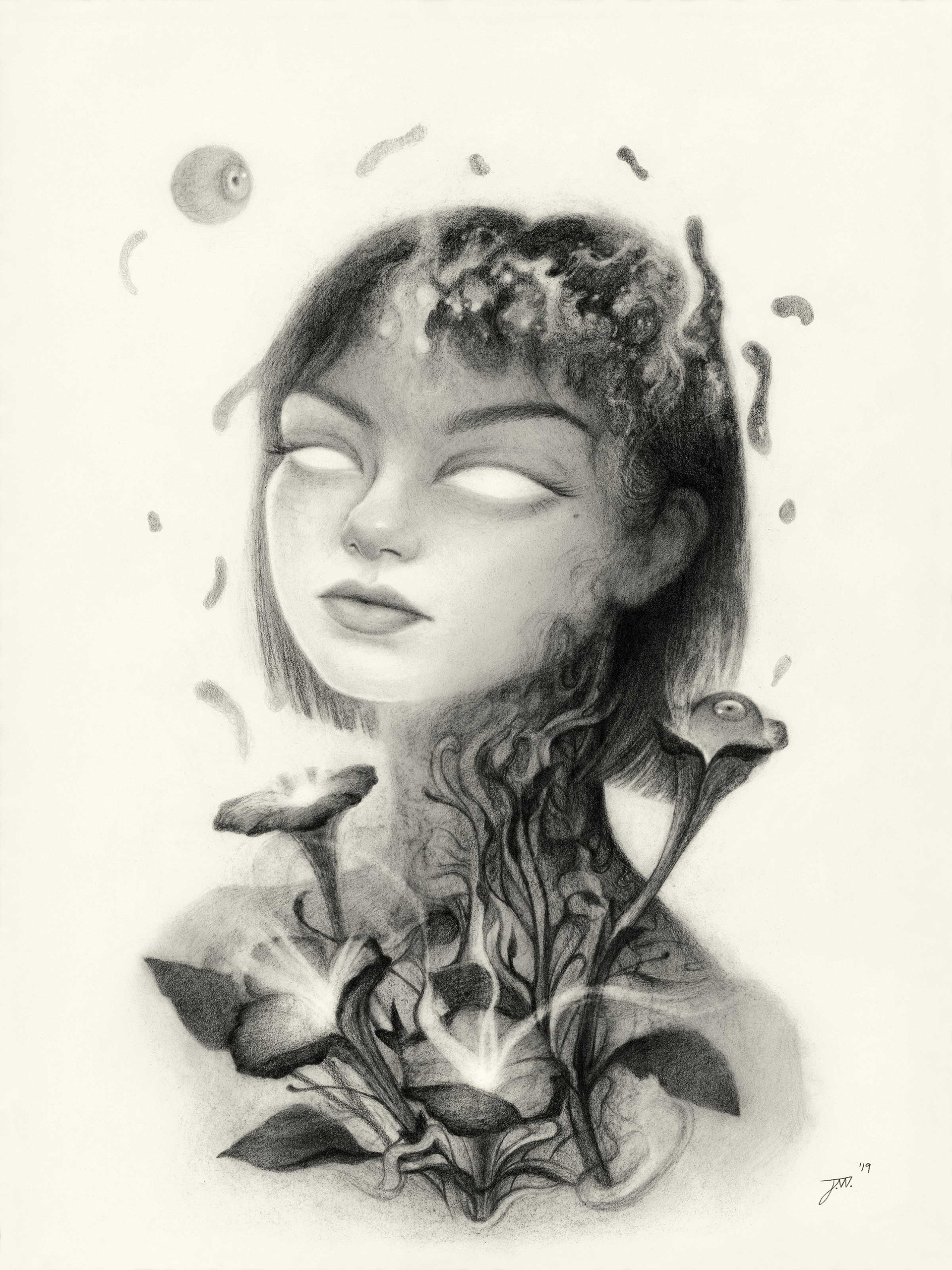 "Prospect" graphite pencil on Stonehenge Cream colored paper. 9 x 12 inches. 2019