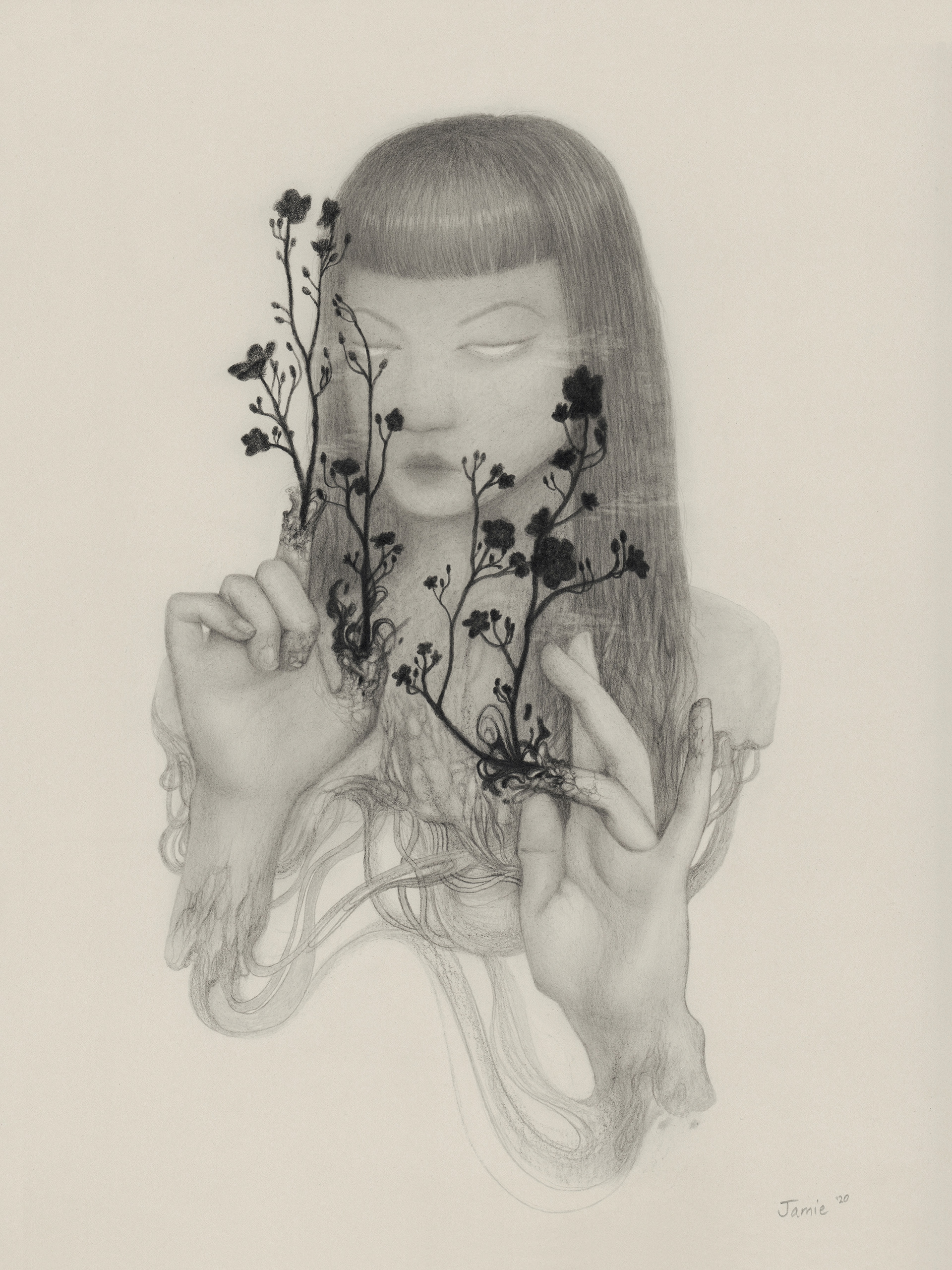 "Sleeper" graphite pencil on Stonehenge Pearl Grey paper. 9 x 12 inches. 2020