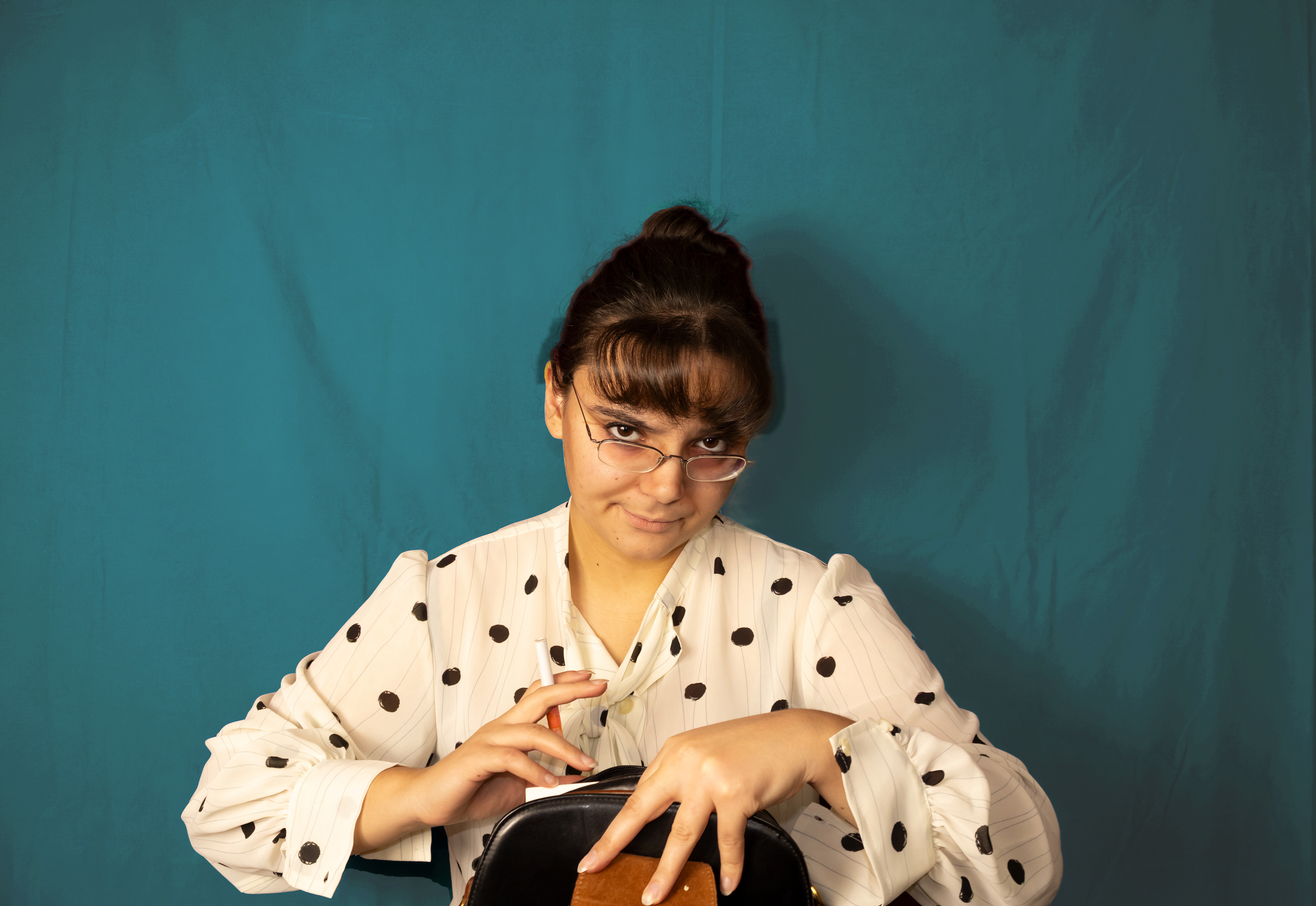 Mean Teach, 2023. Inspired by her own (albeit exaggerated) elementary school experiences, the artist reflects on the character of a mean teacher. Hating her job, hating of children, and indeed, in the wrong field - what does this teacher need to get through her day? Is she really that different from every other woman?  