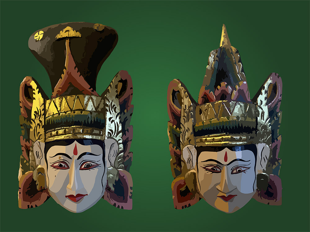 146. Indonesische maskers; Vector Art = iPad kunst/tekening van Ruud van den Berg aka Domstad Rudie