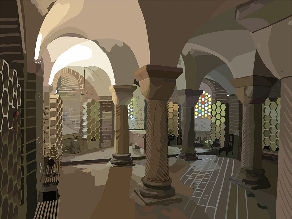 011. Crypte van de Pieterskerk; Vector Art = iPad kunst/tekening van Ruud van den Berg aka Domstad Rudie