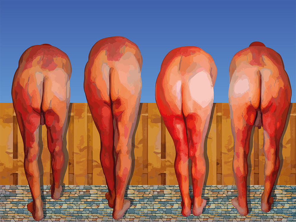 279. Over de schutting; Digitaal kunstwerk van Ruud van den Berg aka Domstad Rudie