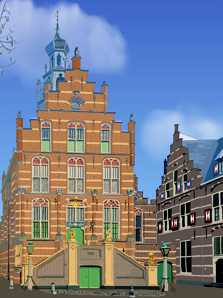 076. Stadhuis van Culemborg; Vector Art = iPad kunst/tekening van Ruud van den Berg aka Domstad Rudie