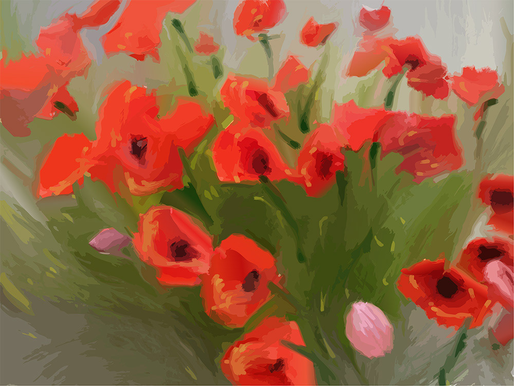 Rode klaprozen in het groen, een Digitaal kunstwerk van Ruud van den Berg aka Domstad Rudie