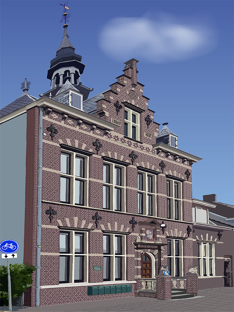080. Voormalig raadhuis Jutphaas; Vector Art = iPad kunst/tekening van Ruud van den Berg aka Domstad Rudie
