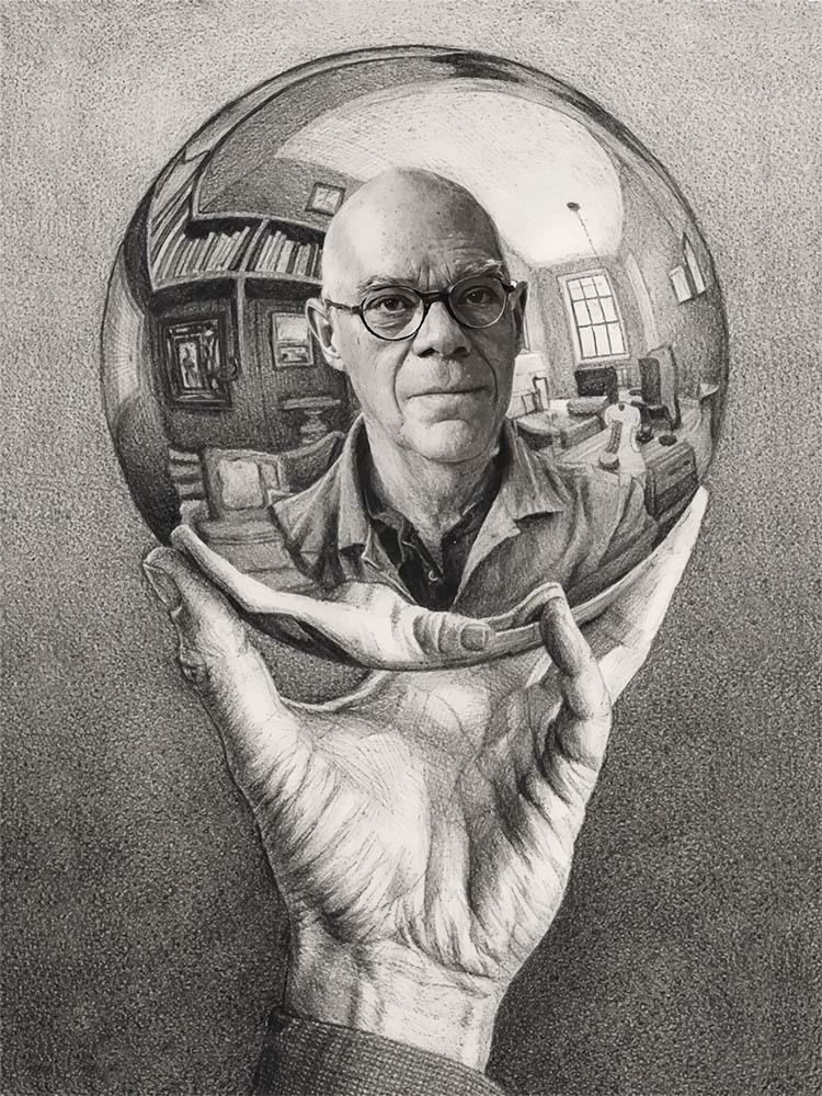 Hand met reflecterende bol, een Digitaal kunstwerk van Ruud van den Berg aka Domstad Rudie