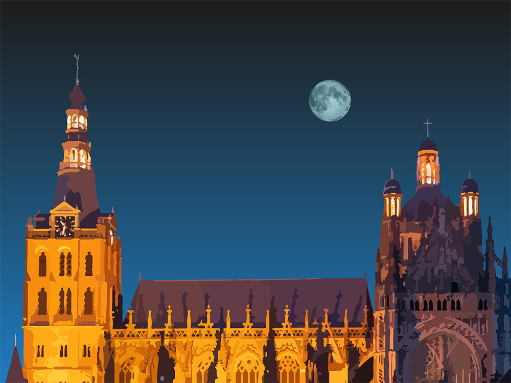 096. Sint-Janskathedraal, 's-Hertogenbosch; Vector Art = iPad kunst/tekening van Ruud van den Berg aka Domstad Rudie