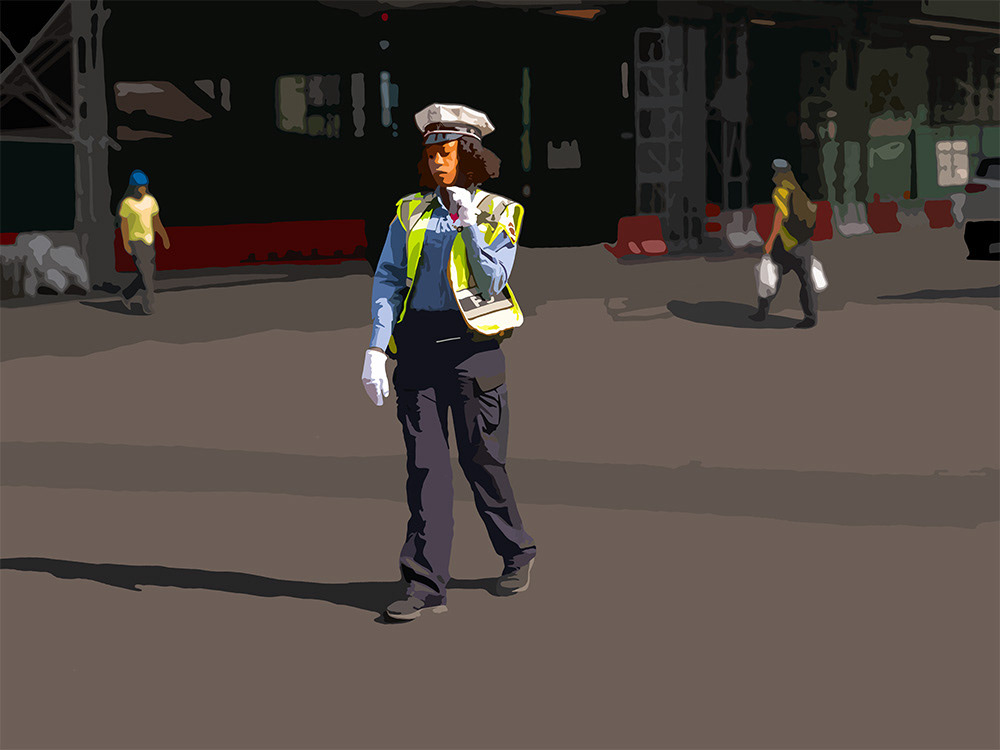 164. Verkeersagent, New York; Vector Art = iPad kunst/tekening van Ruud van den Berg aka Domstad Rudie