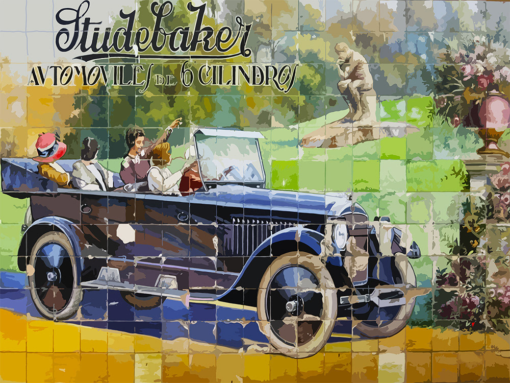 180. Studebaker tableau in Sevilla; Schilderij van Ruud van den Berg aka Domstad Rudie