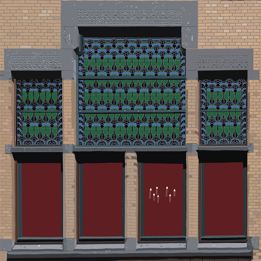PhRM raam in Utrecht, een Digitaal kunstwerk van Ruud van den Berg aka Domstad Rudie