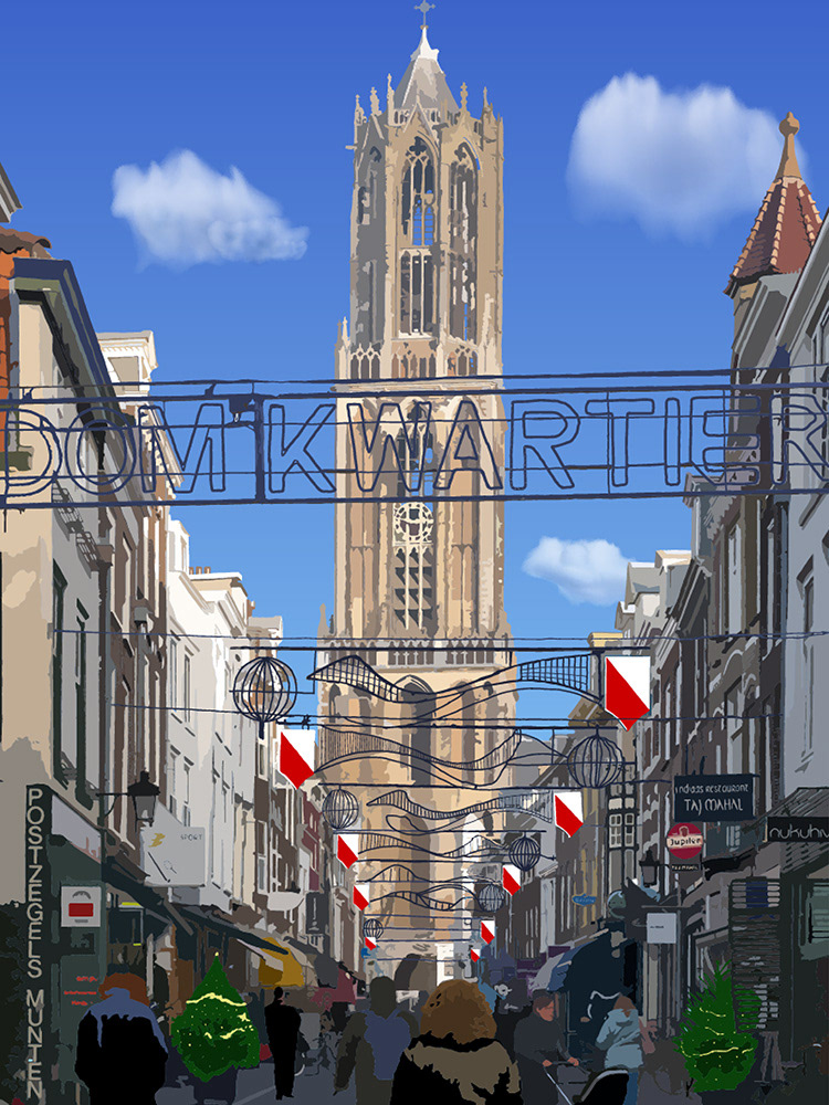 016. Zadelstraat en Domtoren; Vector Art = iPad kunst/tekening van Ruud van den Berg aka Domstad Rudie