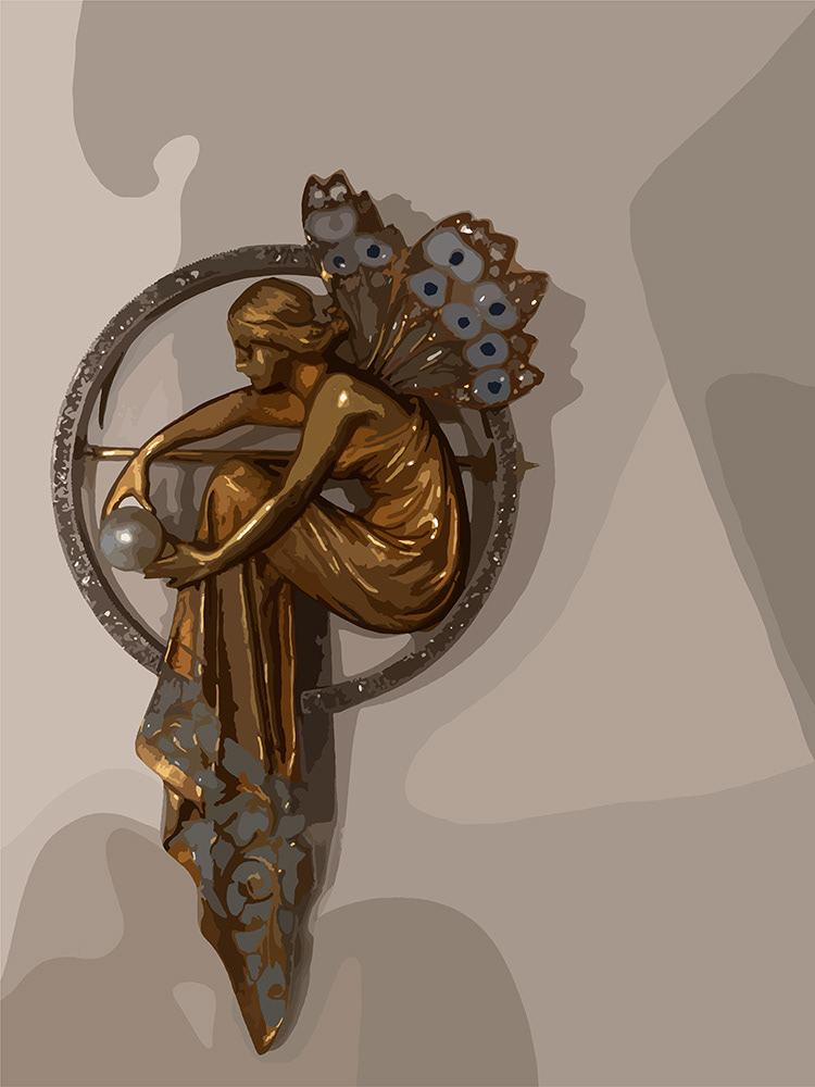 137. Broche uit het Lalique museum; Vector Art = iPad kunst/tekening van Ruud van den Berg aka Domstad Rudie