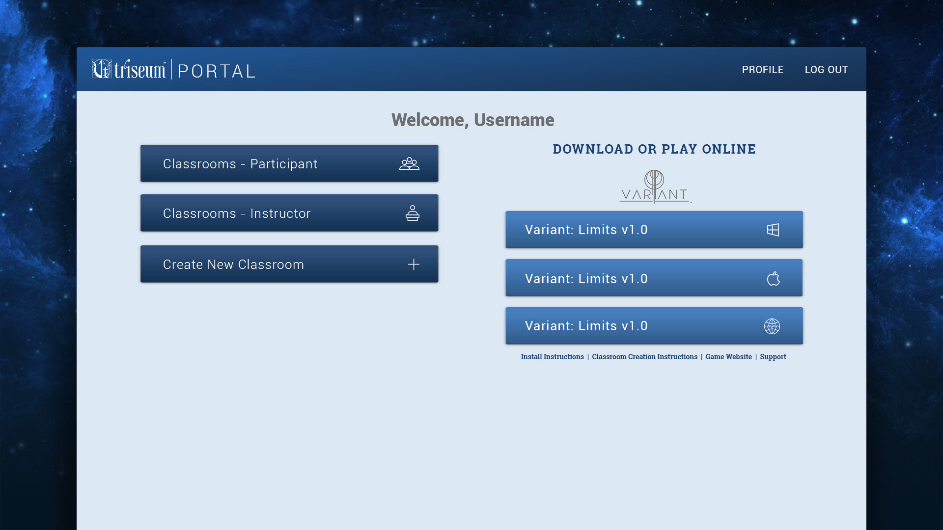 Screenshot from instructor portal - welcome page