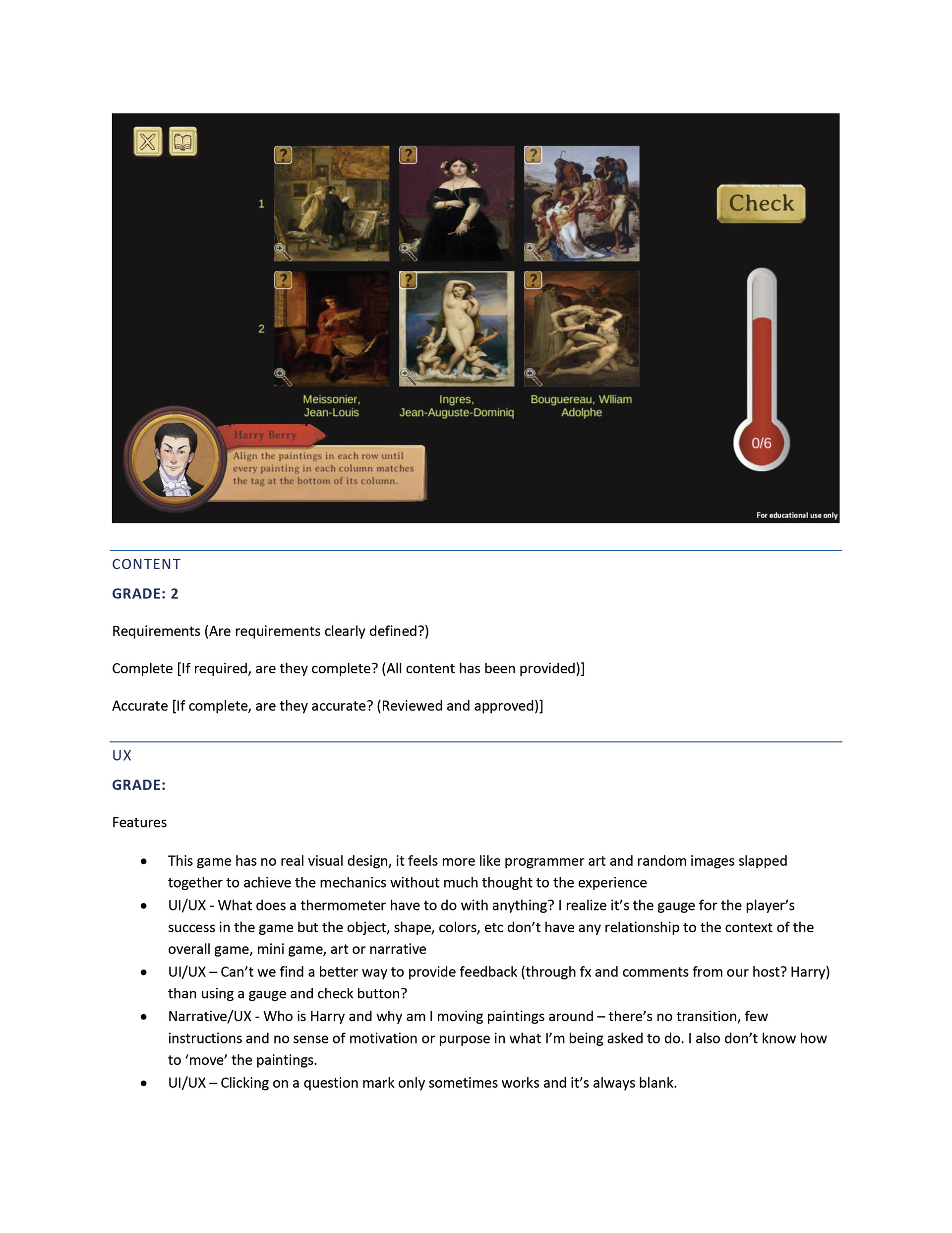 Excerpt from prototype assessment