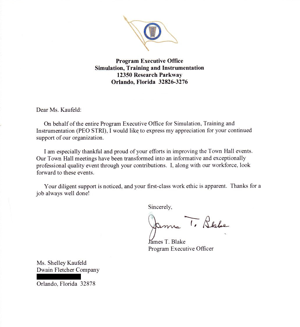 Letter of Commendation for contributions to Town Hall events