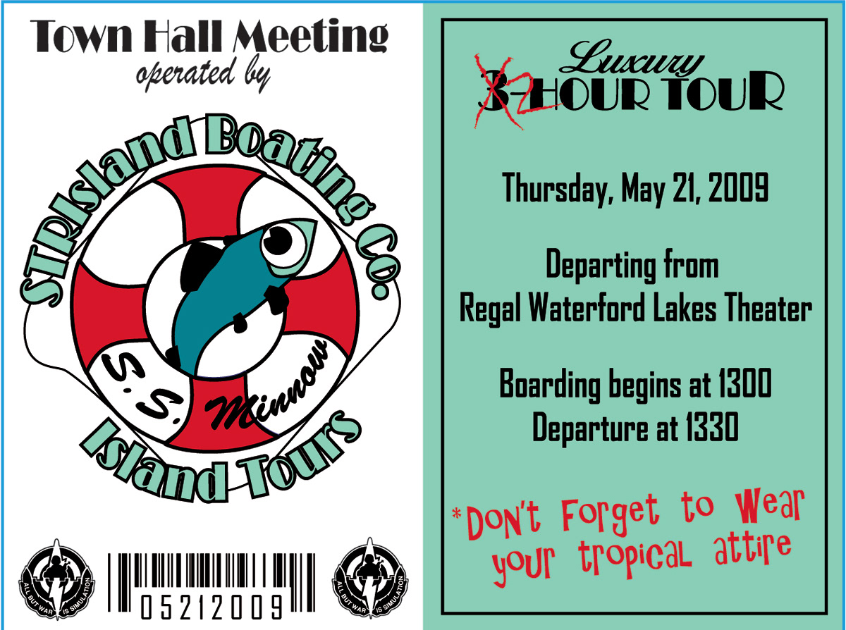 Ticket for castaway themed Town Hall