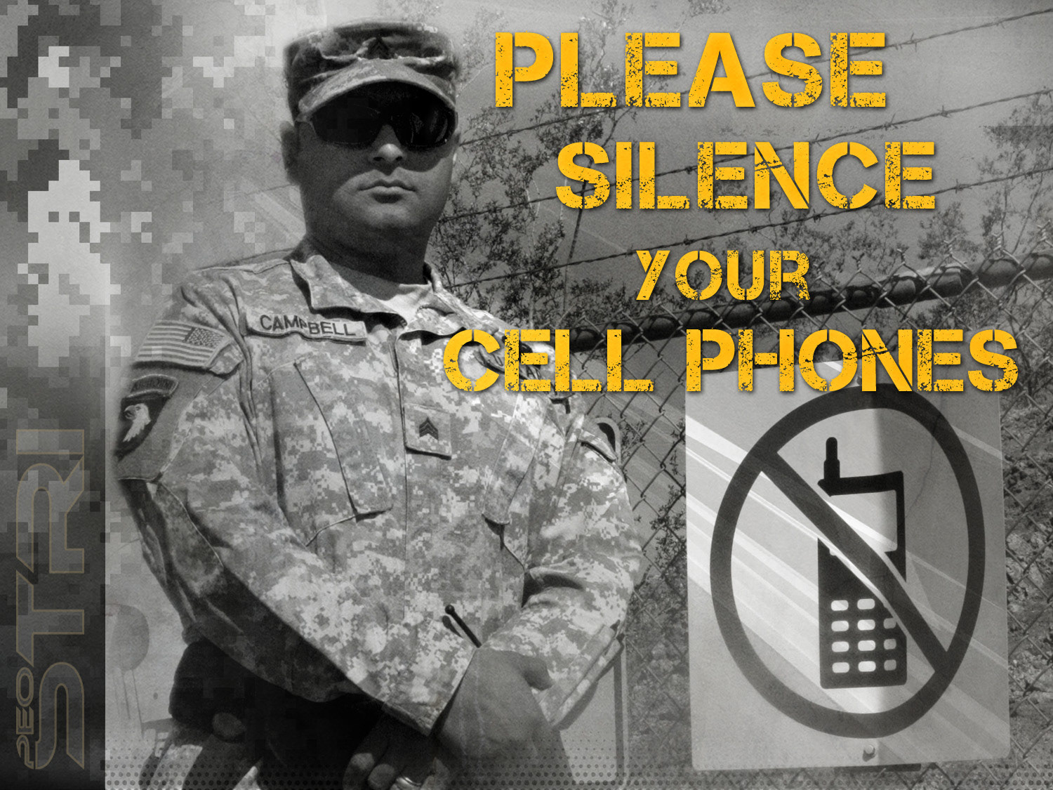 Silence your cell phones slide from Army themed Town Hall