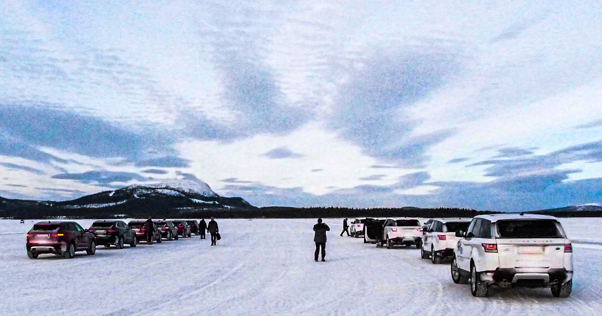 Lined up on the ice lake