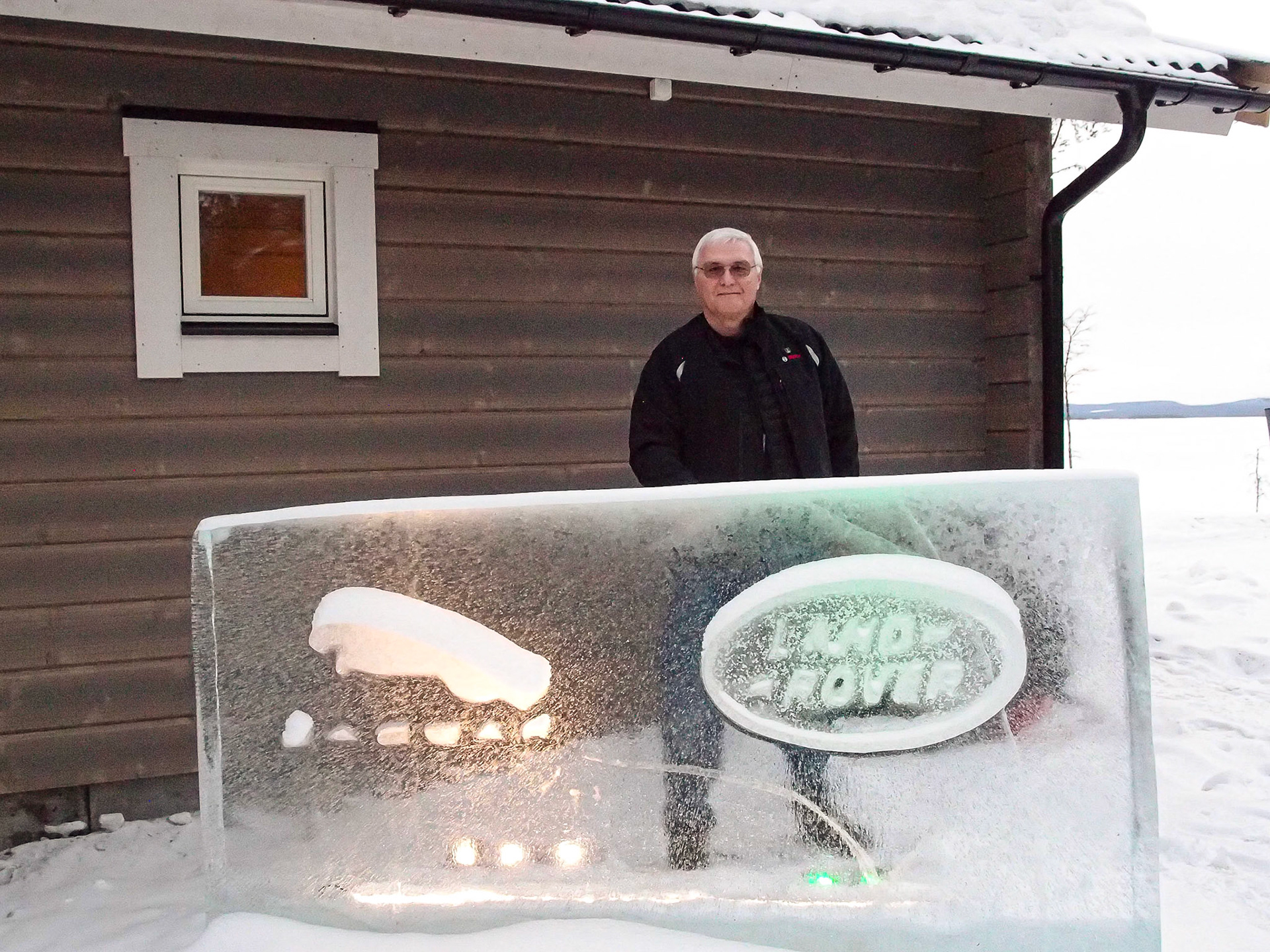 Ice sculpture at the ice lake lodge along the ice lake