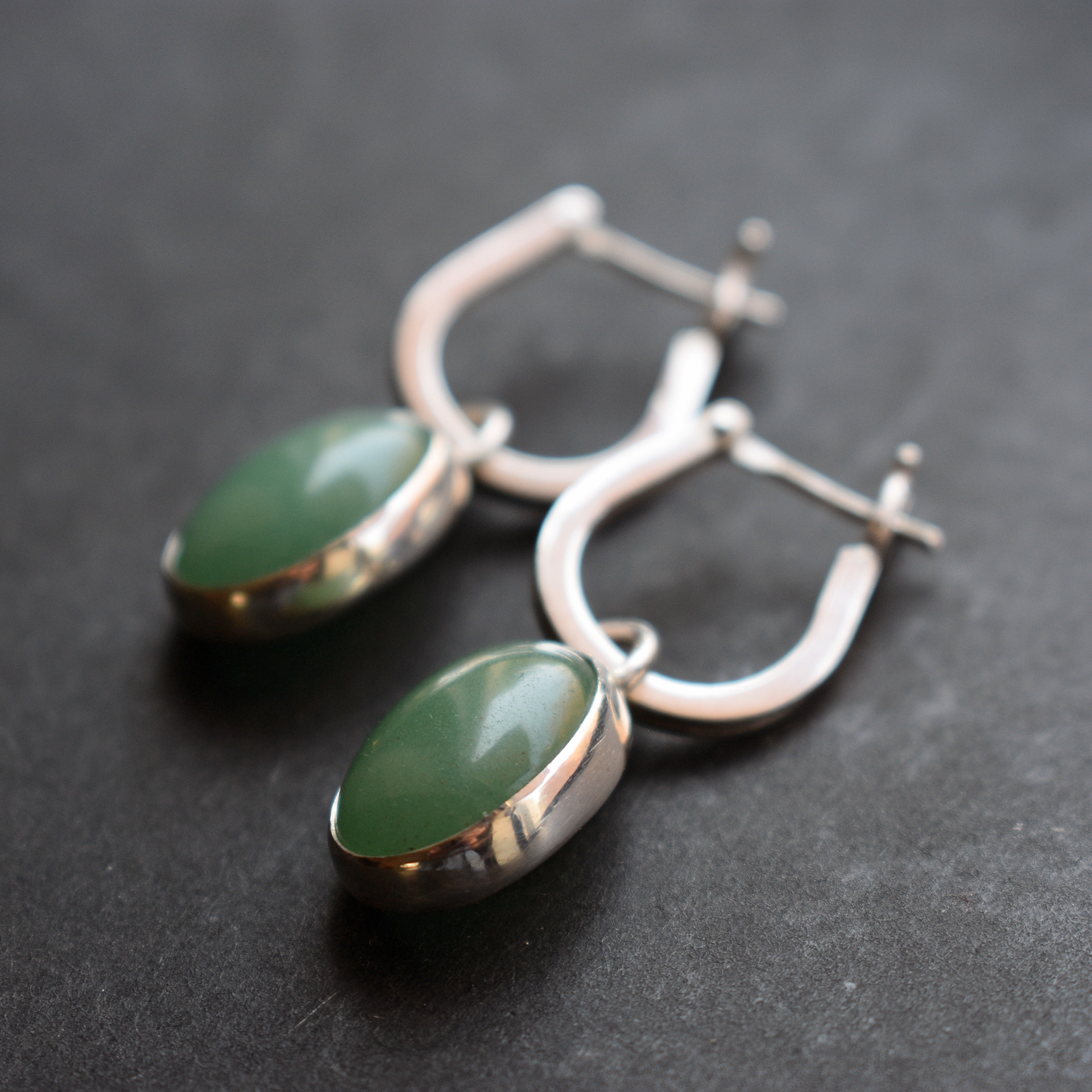 hinged hoops with aventurine drops