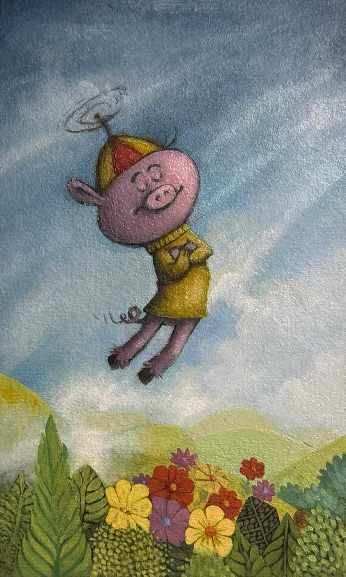 Oil Painting of a Flying Pig