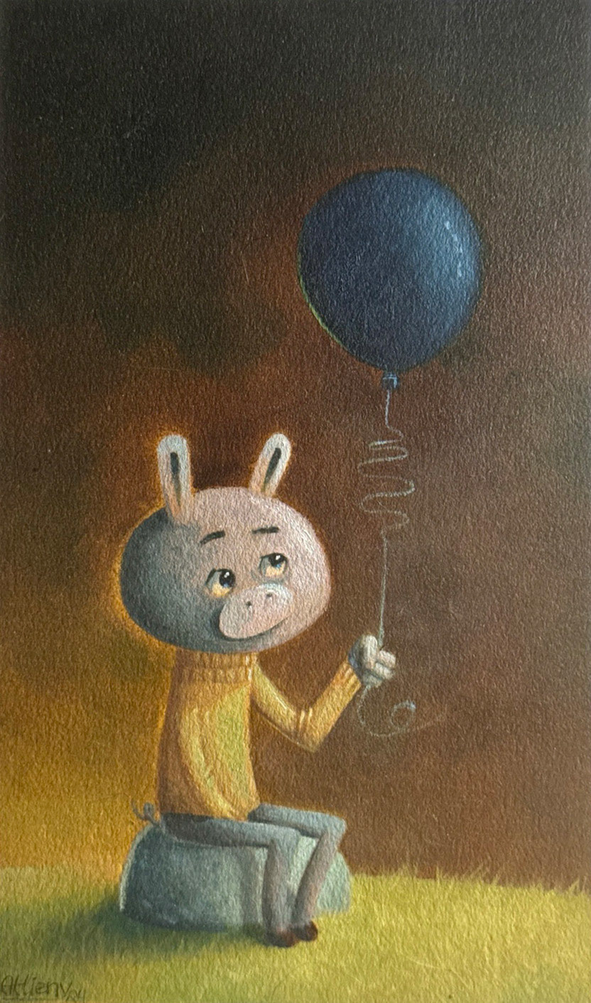 Oil Painting of a pig with a Balloon