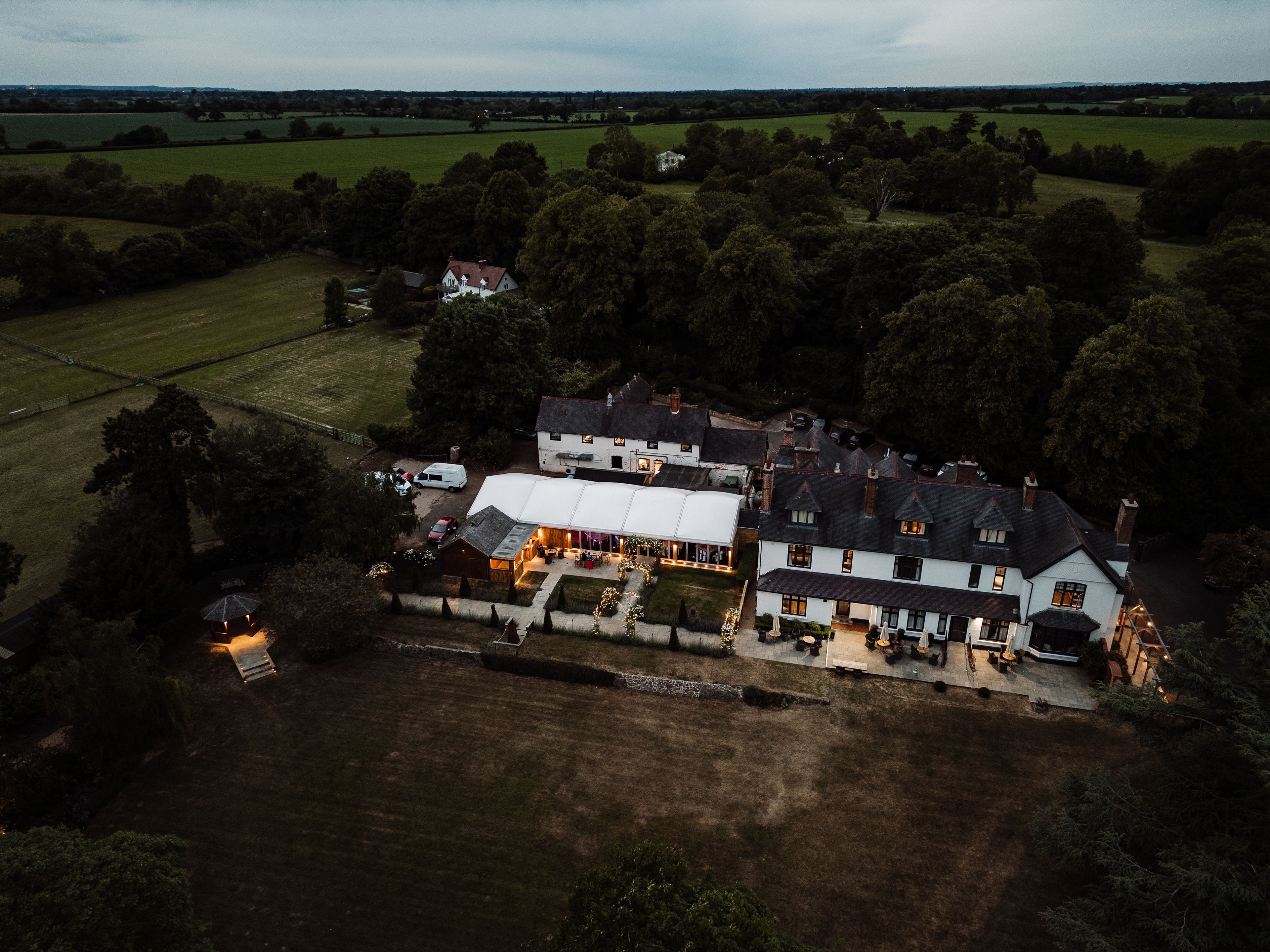 Drone photography and videography at Ashton Lodge Country House in Warwickshire, husband and wife team