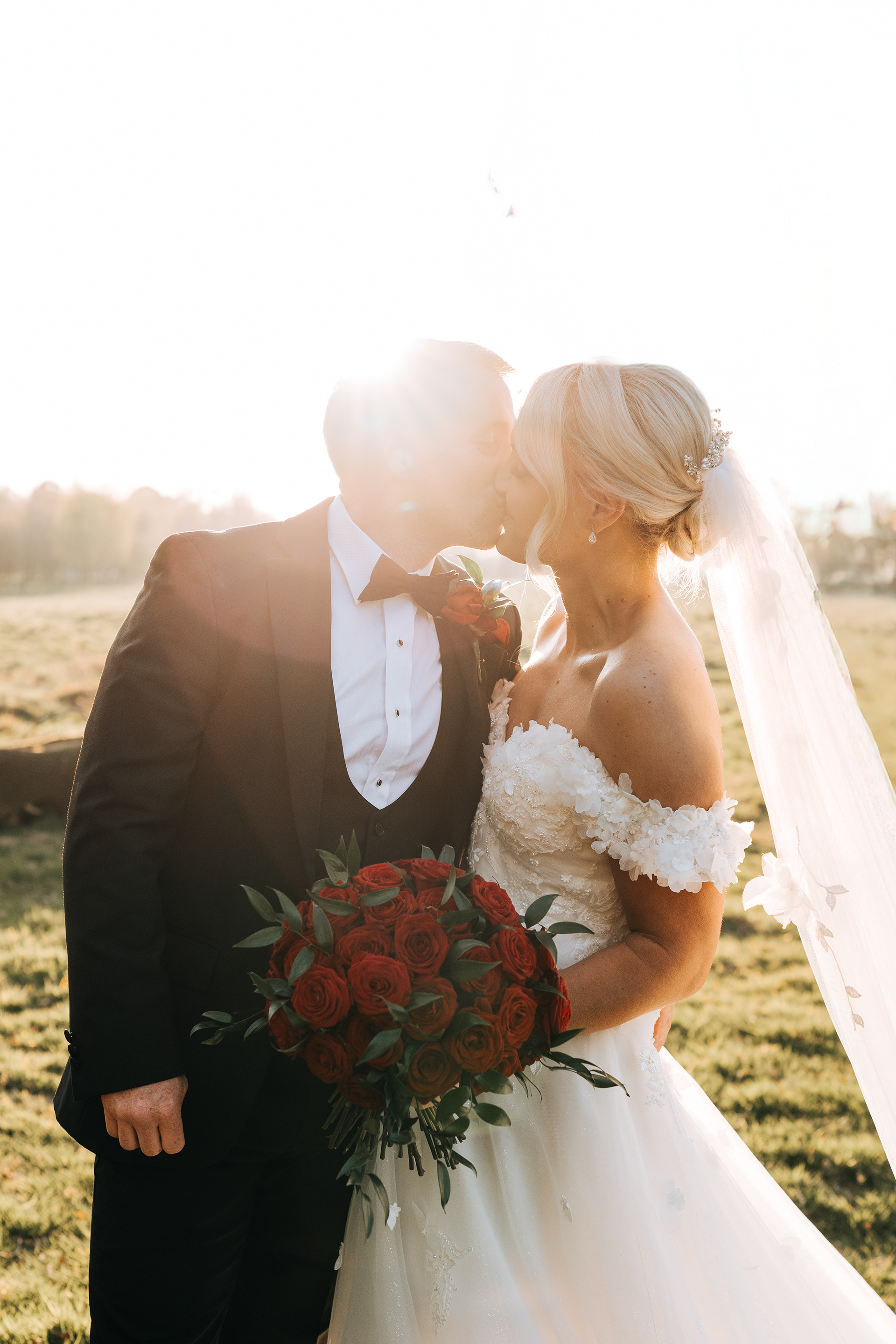 Golden hour couple portraits at Rivington Hall Barn – documentary-style wedding photography