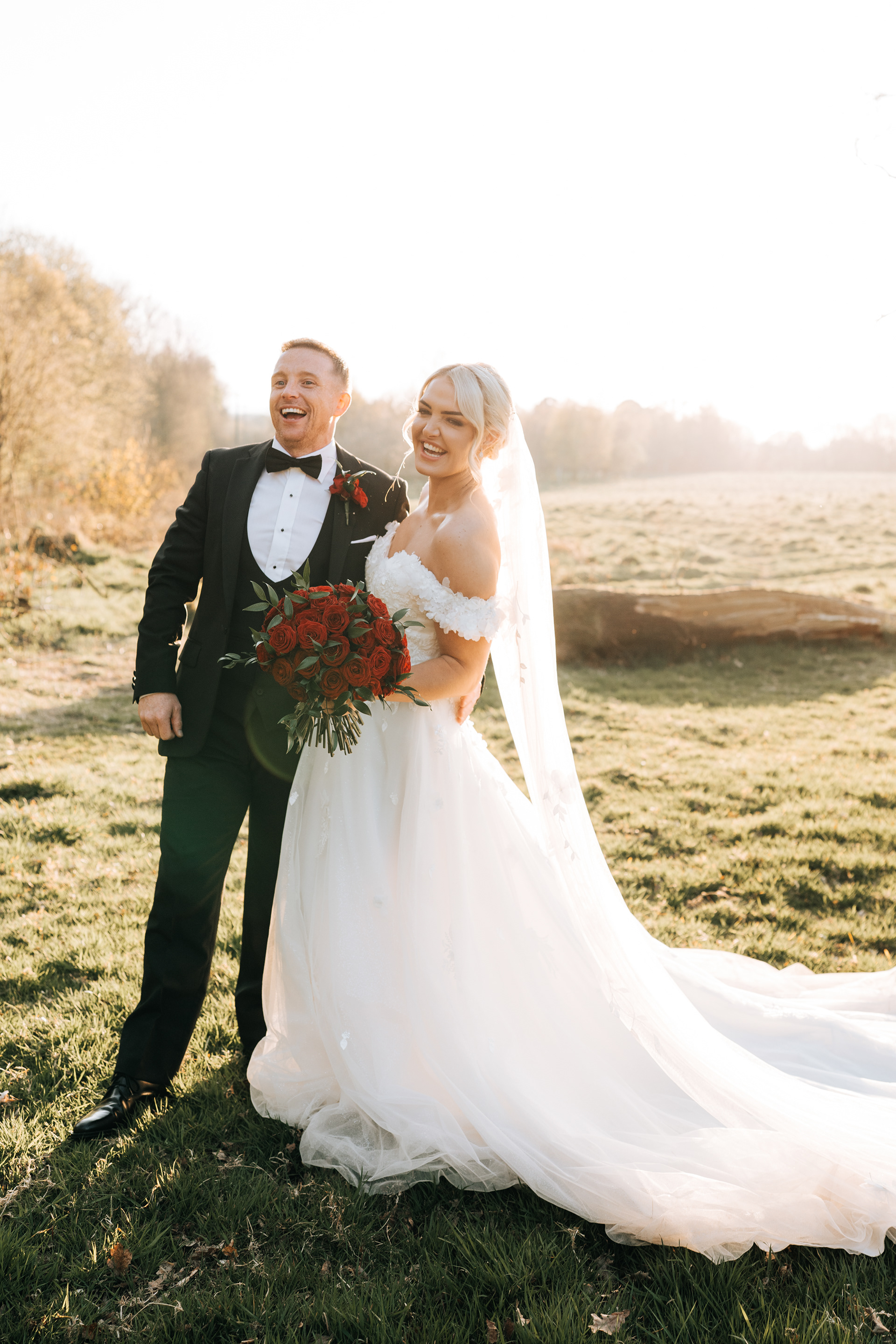 Golden hour couple portraits at Rivington Hall Barn – natural wedding photography and videography