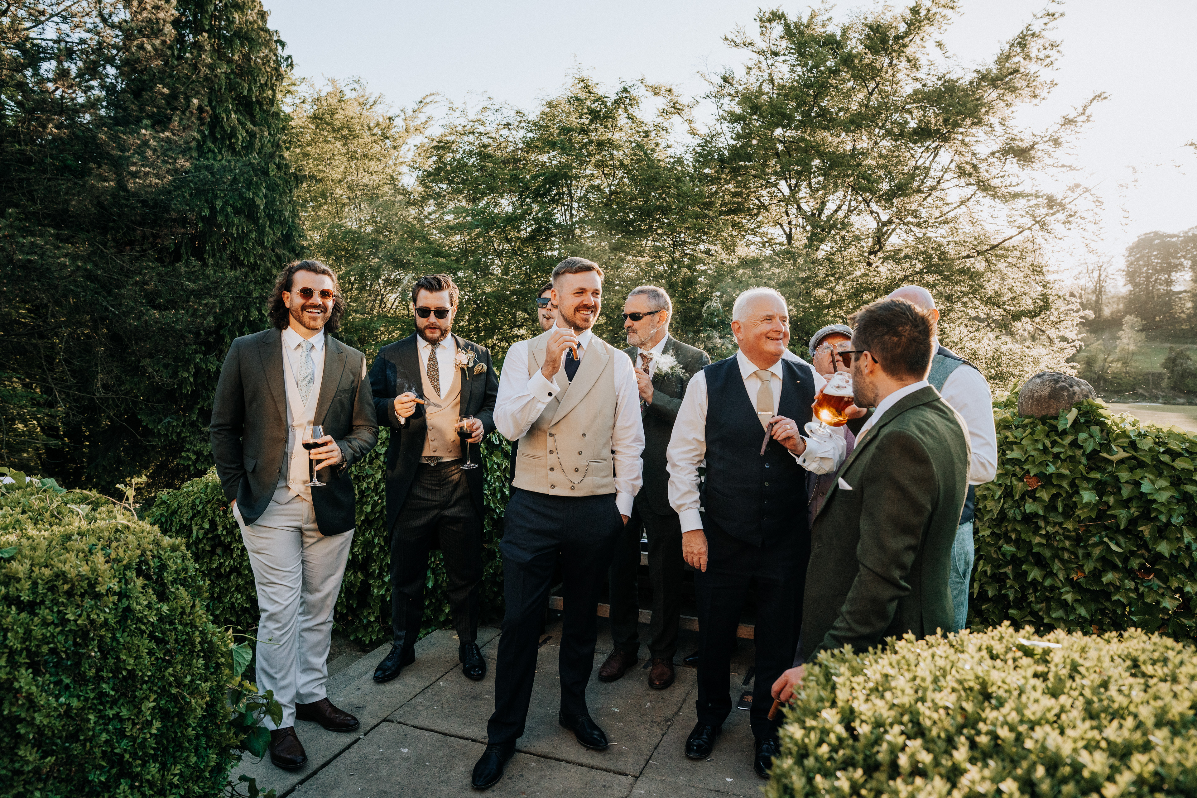 Cool wedding photos with groom at Mitton Hall in Lancashire