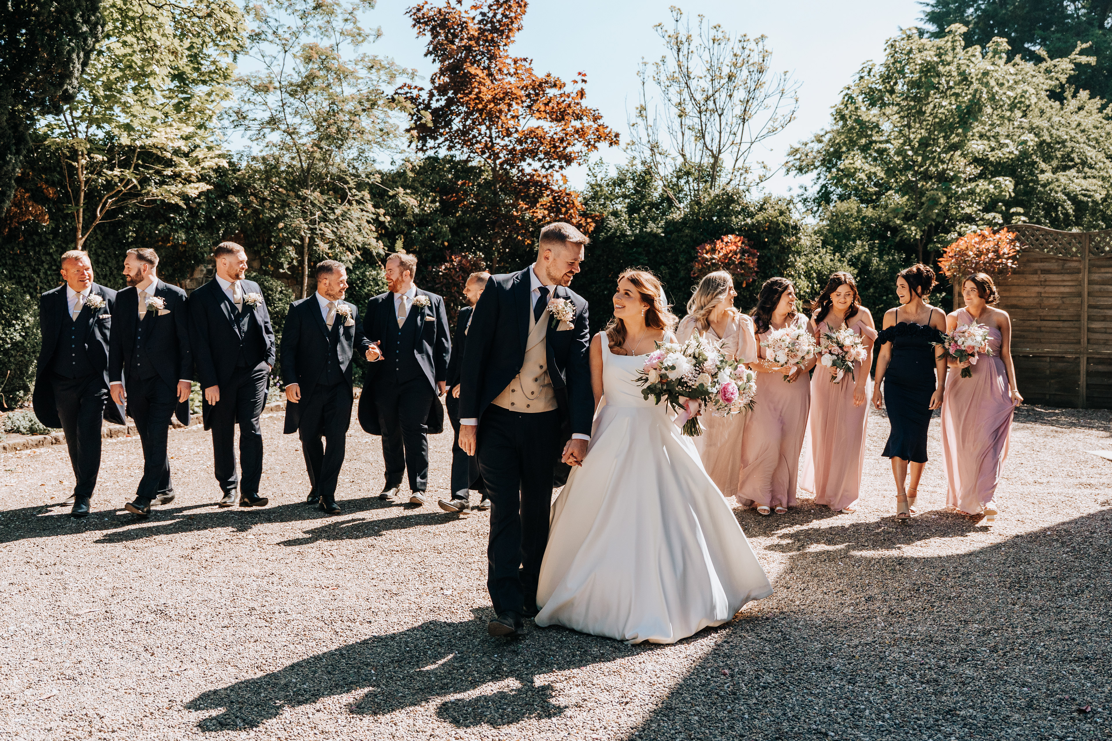 Fun group photos bridal party shots at Mitton Hall, Lancashire