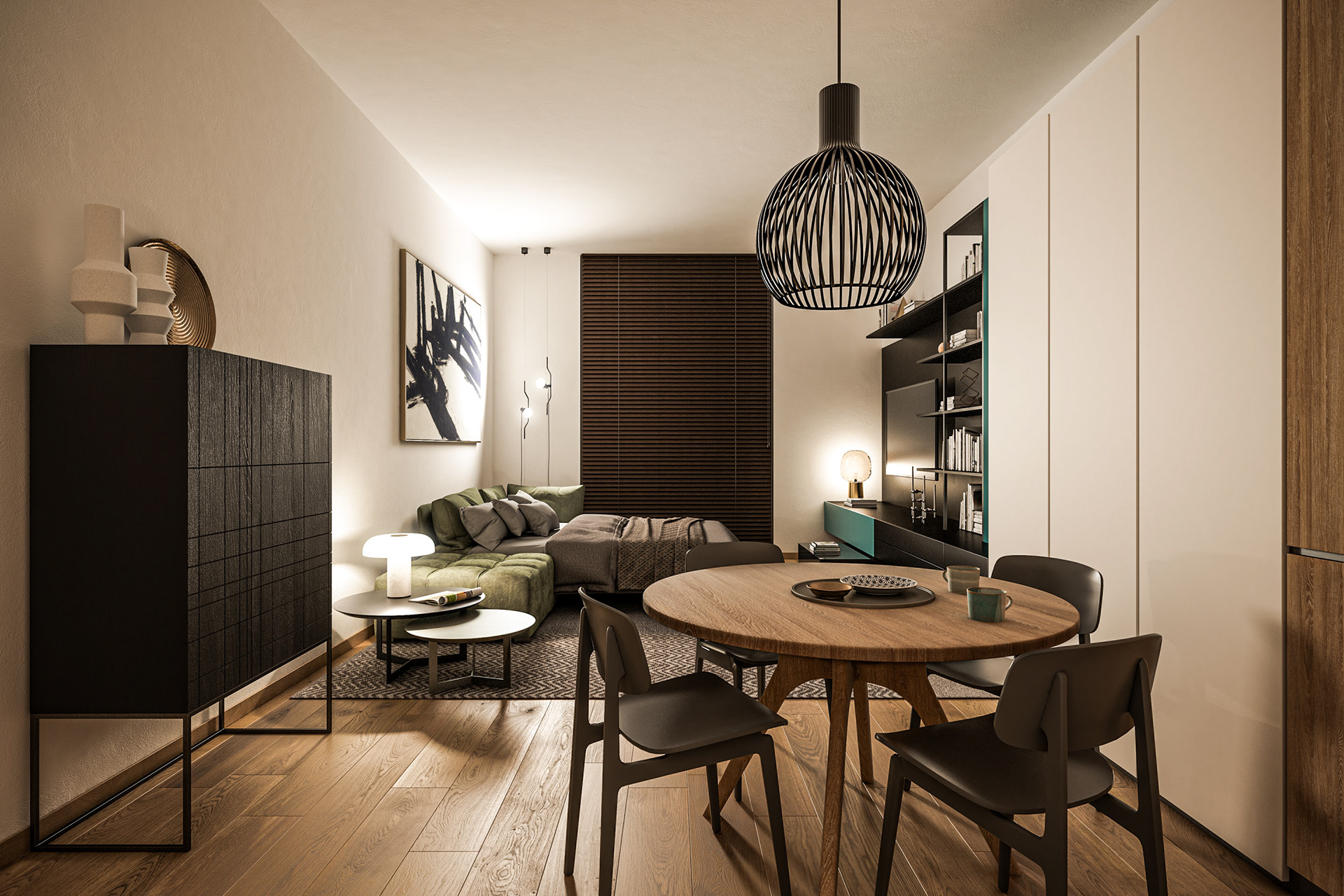 Rendering Real Estate | Residenze Selvanesco 77 Milano | soggiorno serale