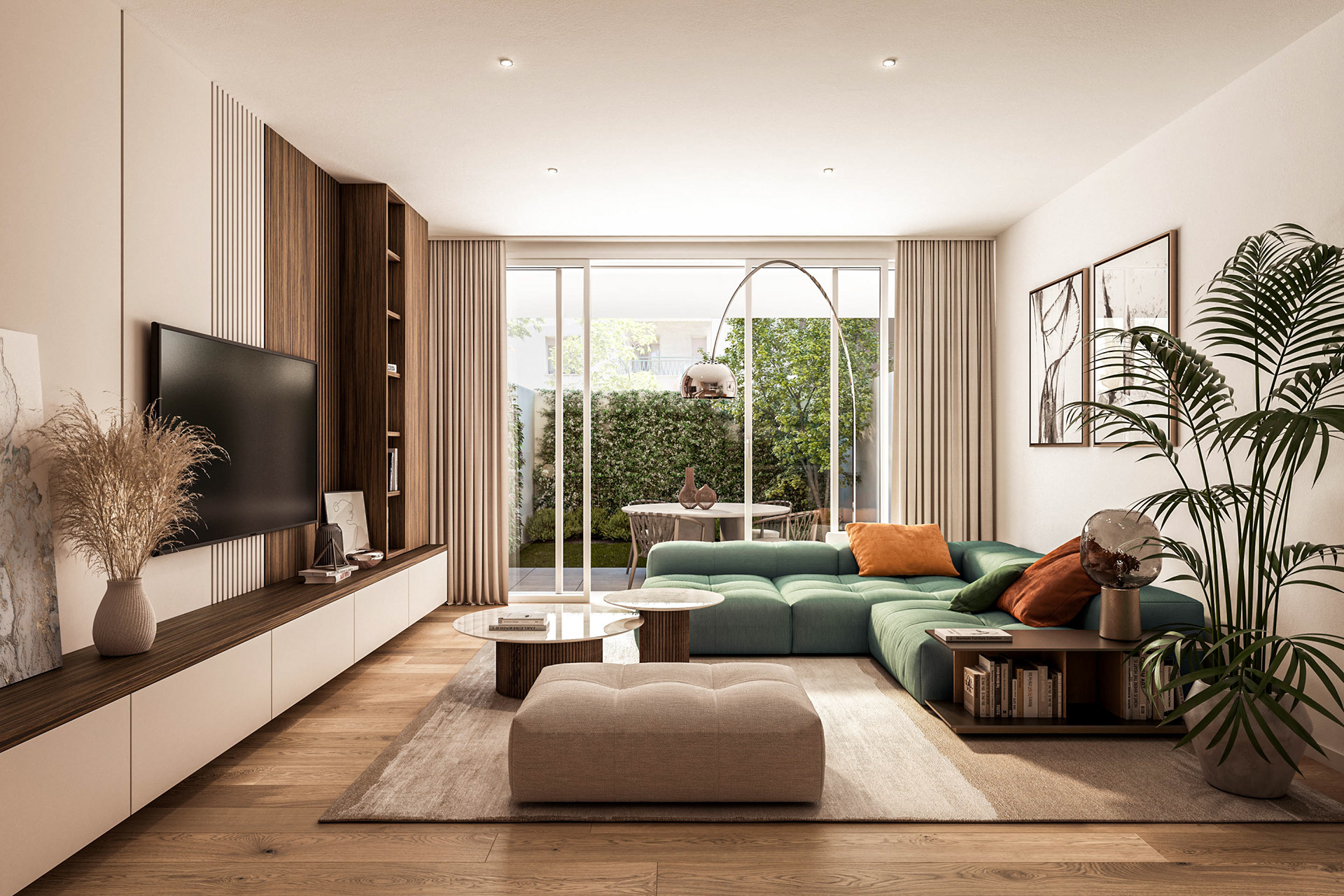 Soggiorno con giardino | Living Battistotti 10 | rendering per IN&CO