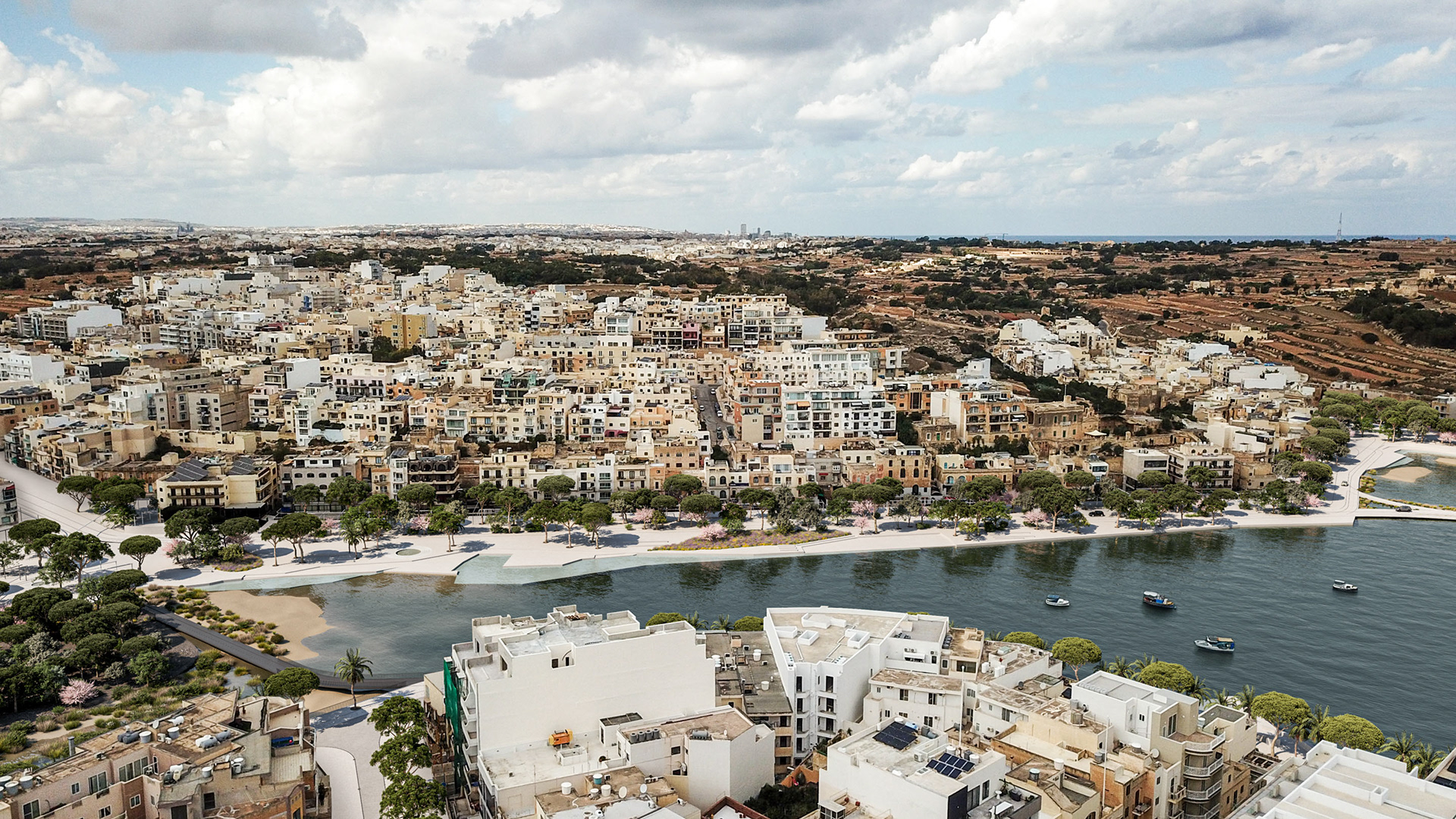 Rendering Landscape | Concorso Waterfront Marsaskala Malta | vista aerea