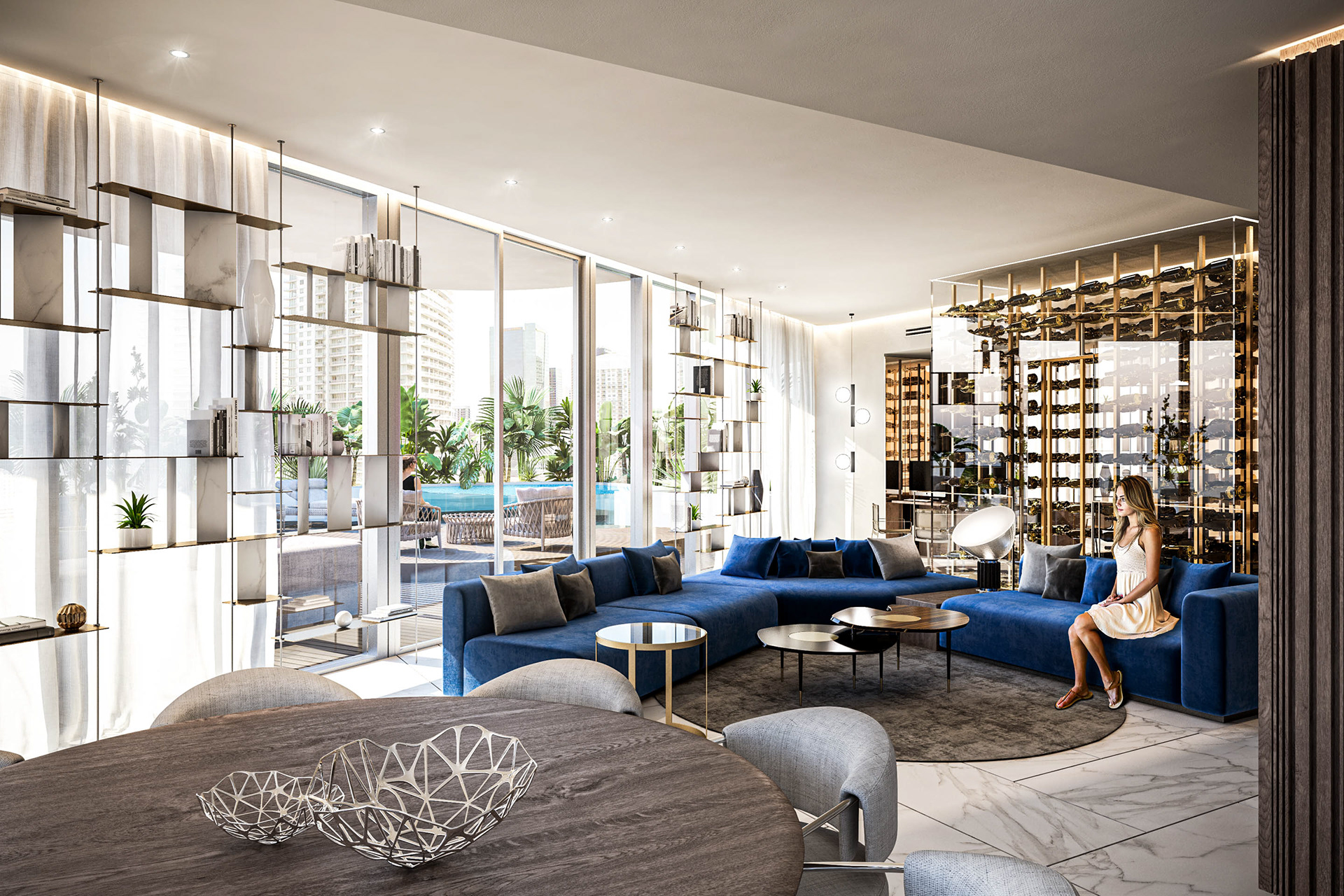 Soggiorno | Attico Miami | rendering per Lai Architects