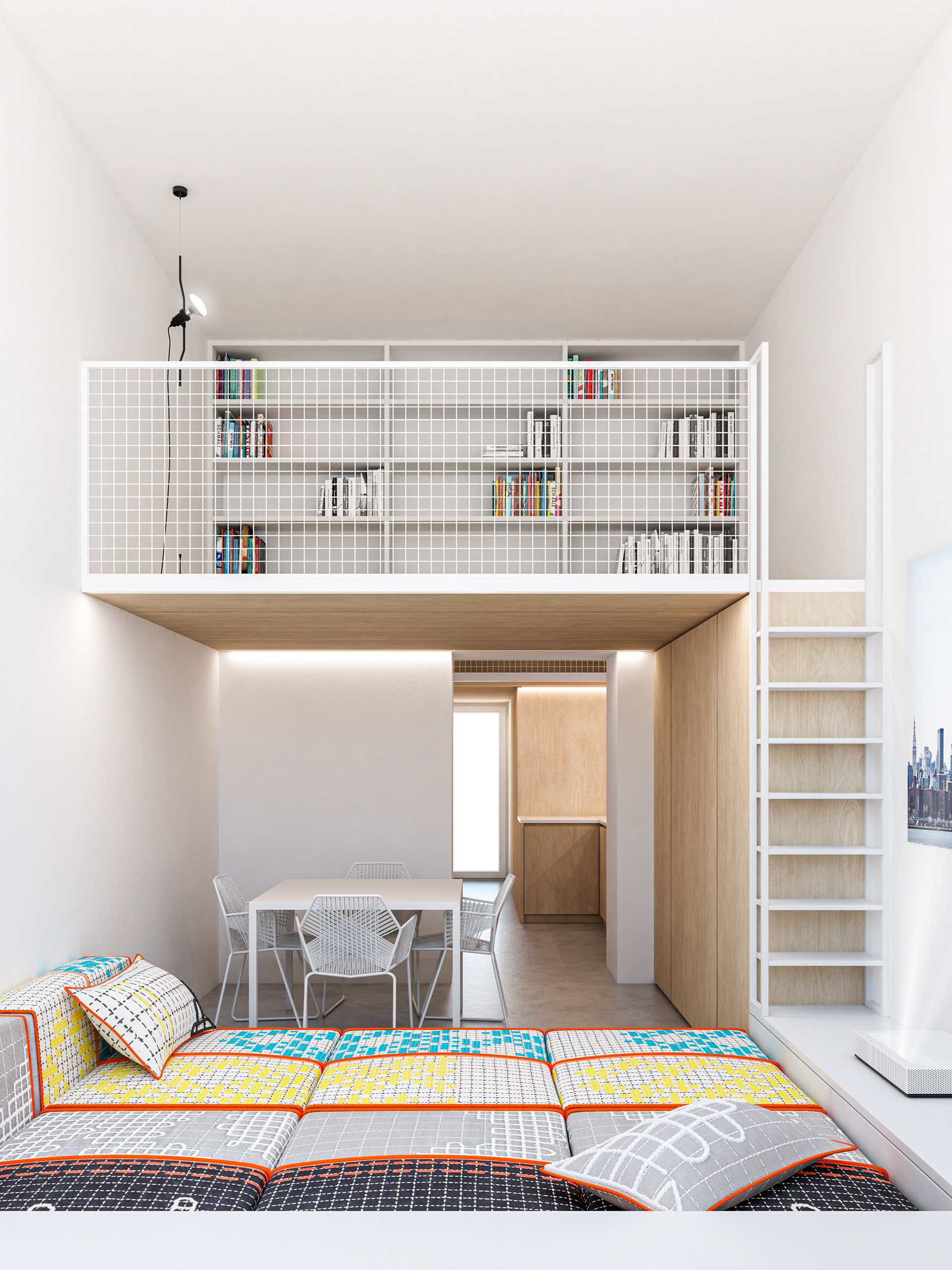 Rendering Interni | Loft Crespi 13 Milano | soggiorno con soppalco