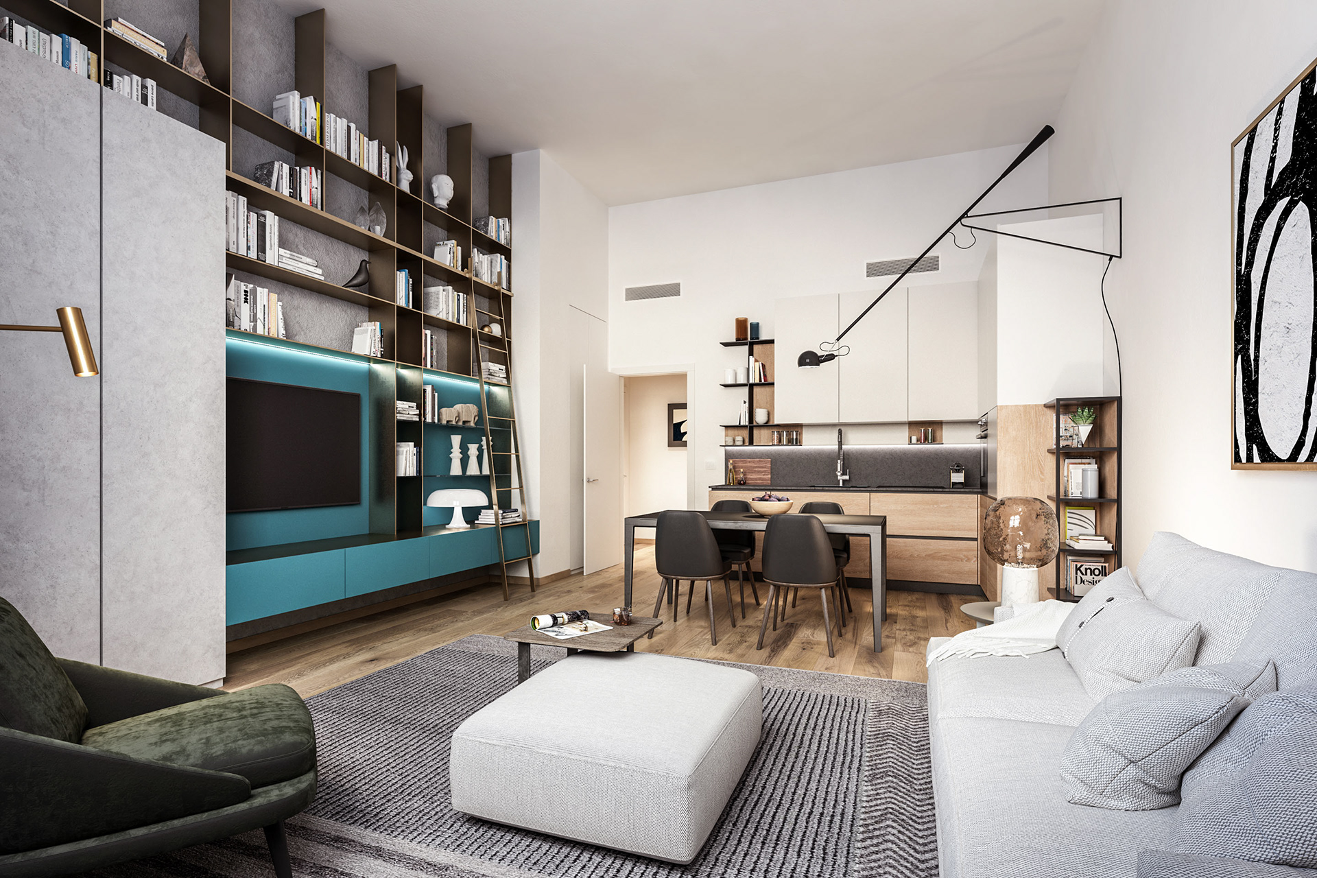 Rendering Real Estate | Residenze Selvanesco 77 Milano | soggiorno con cucina