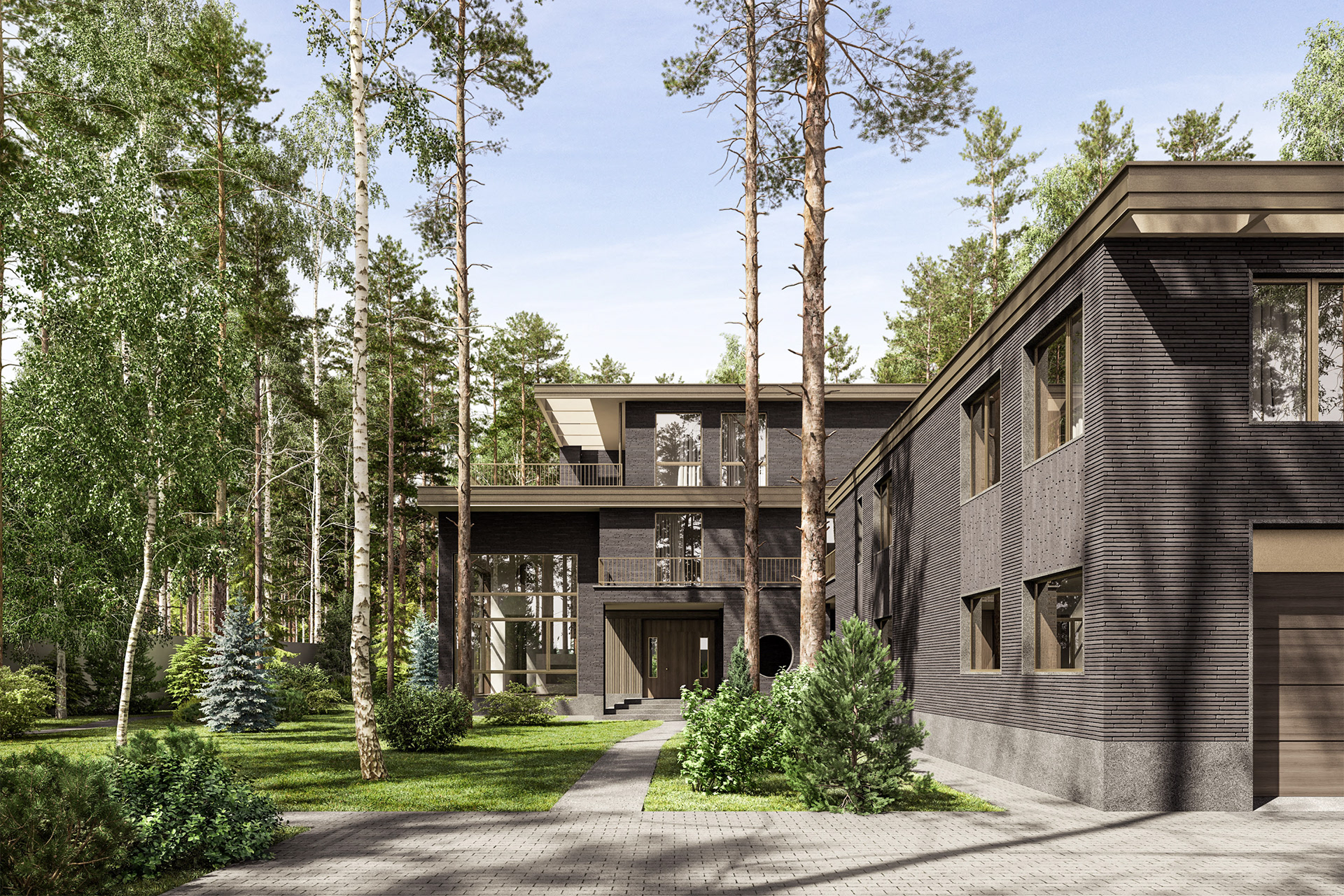 rendering architettura | progetto Villa JK | villa con giardino