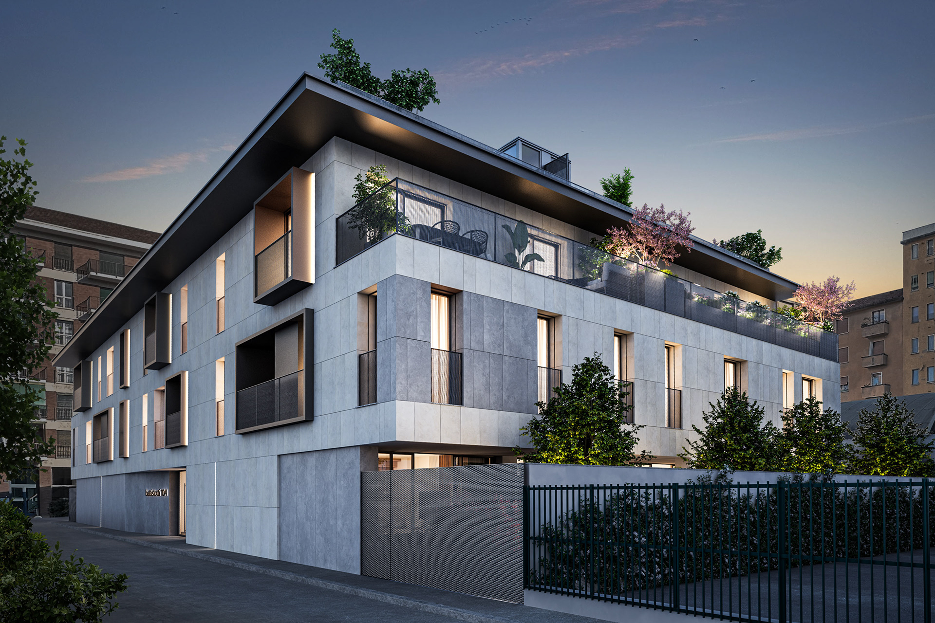 Rendering Real Estate | Complesso residenziale Living Battistotti 10 Milano | edificio serale