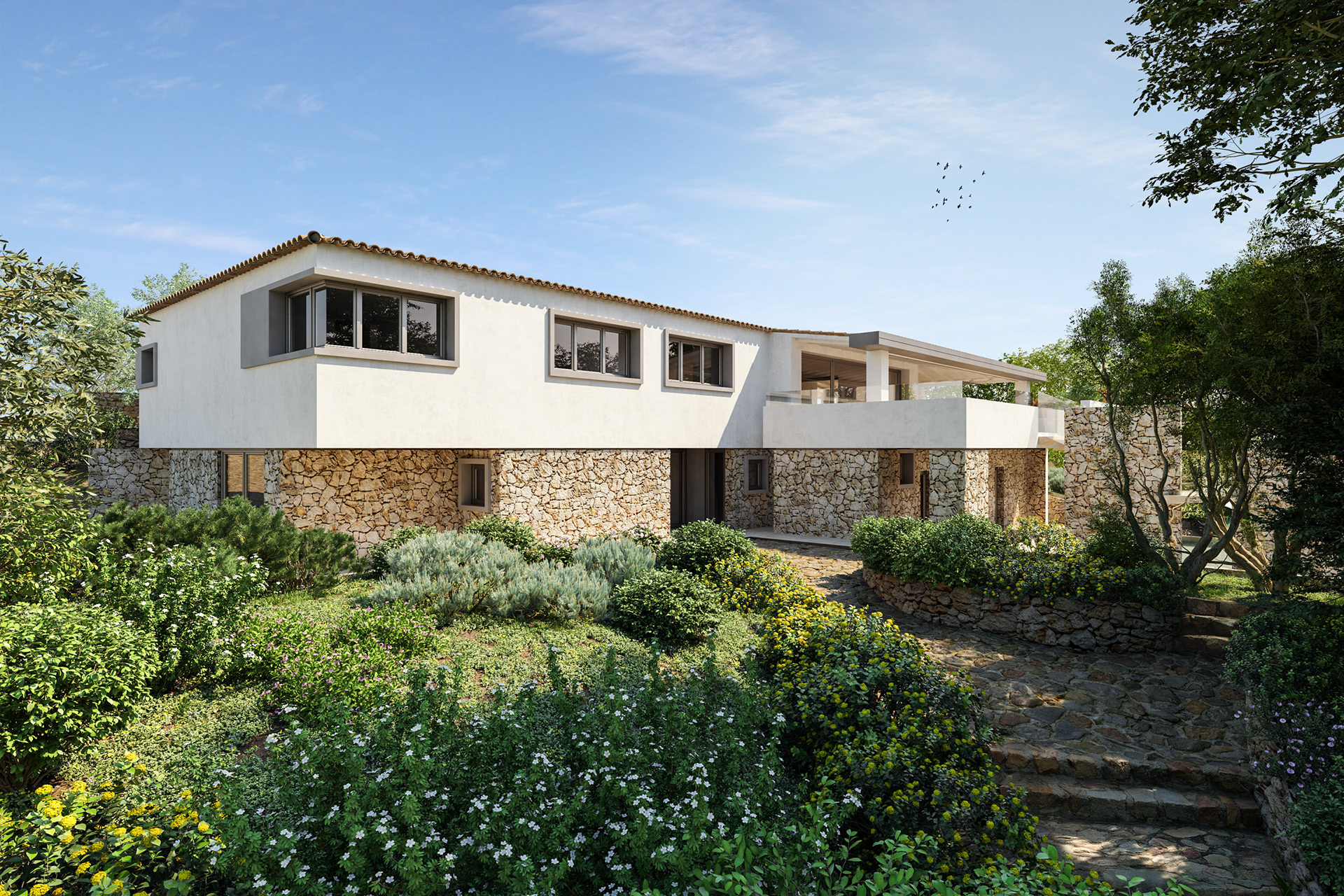rendering architettura | progetto Villa D | giardino