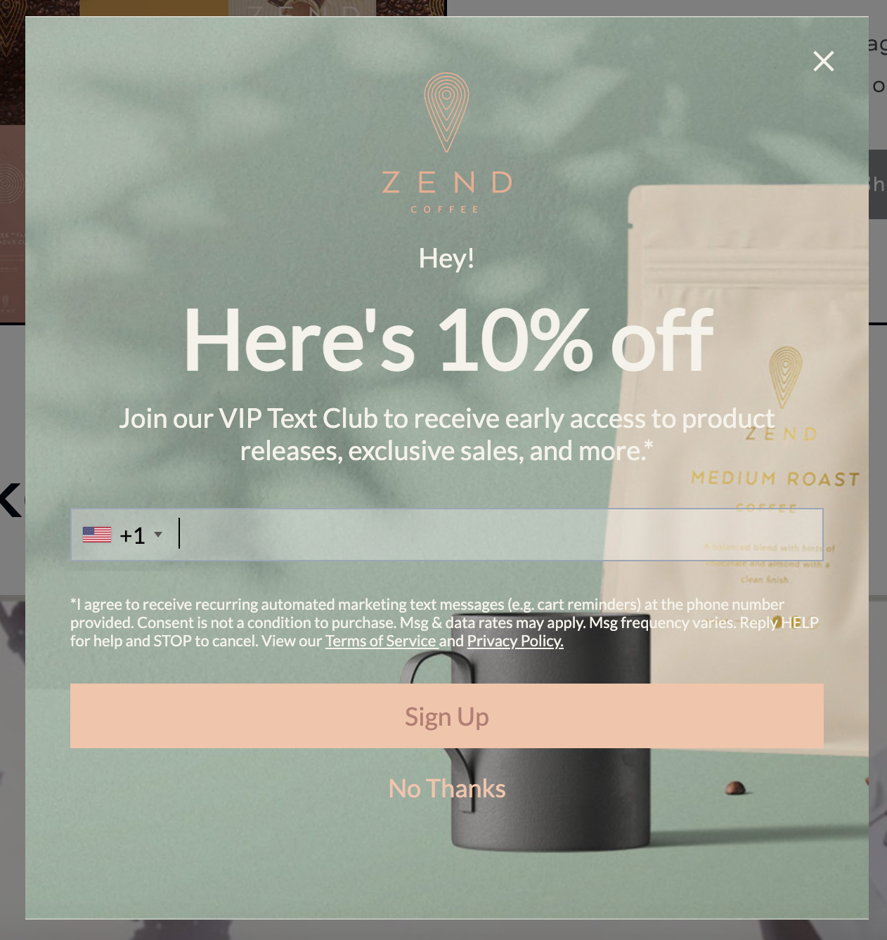 Two-Step SMS Marketing Popup on the website homepage (Step 1)