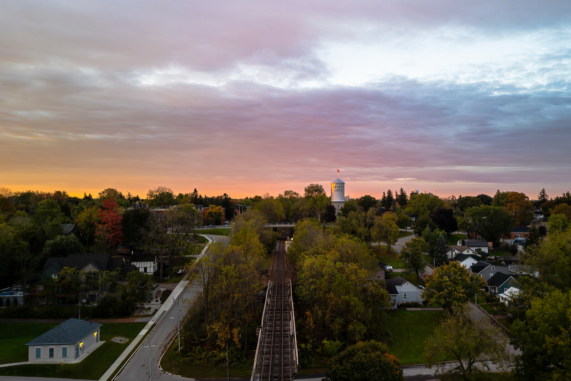 Water Tower at sunrise in St. Marys