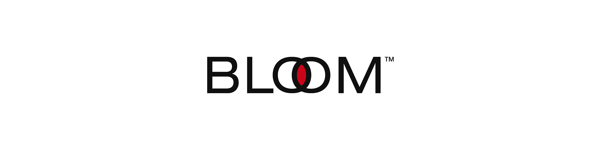 A minimalist logo featuring the word "BLOOM" in bold black letters with a red dot replacing the letter 'O'.
